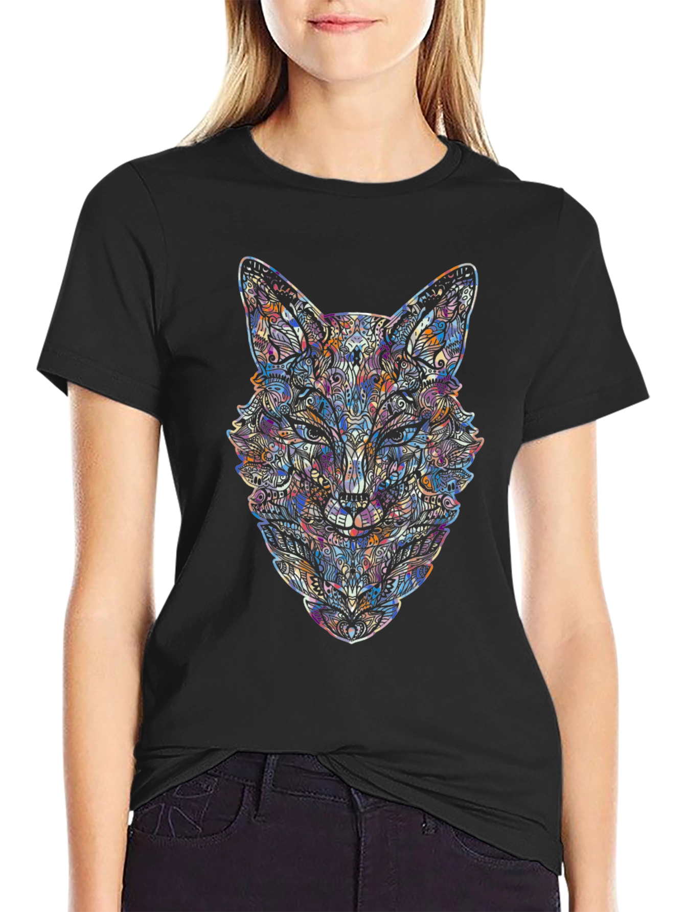Abstract Fox Graphic Tee - Mens Black T-Shirt