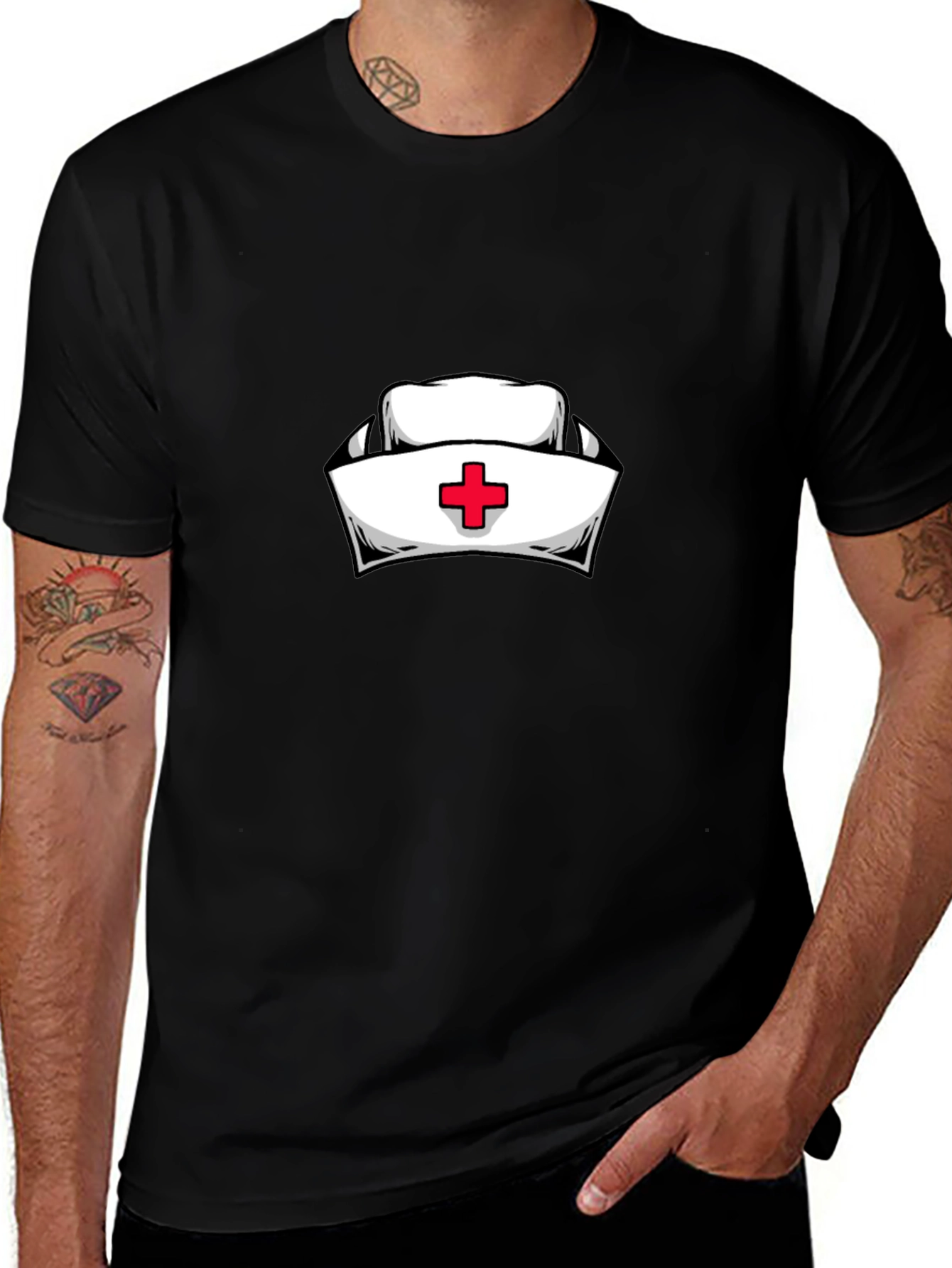 Nurse Hat Graphic Black T-Shirt