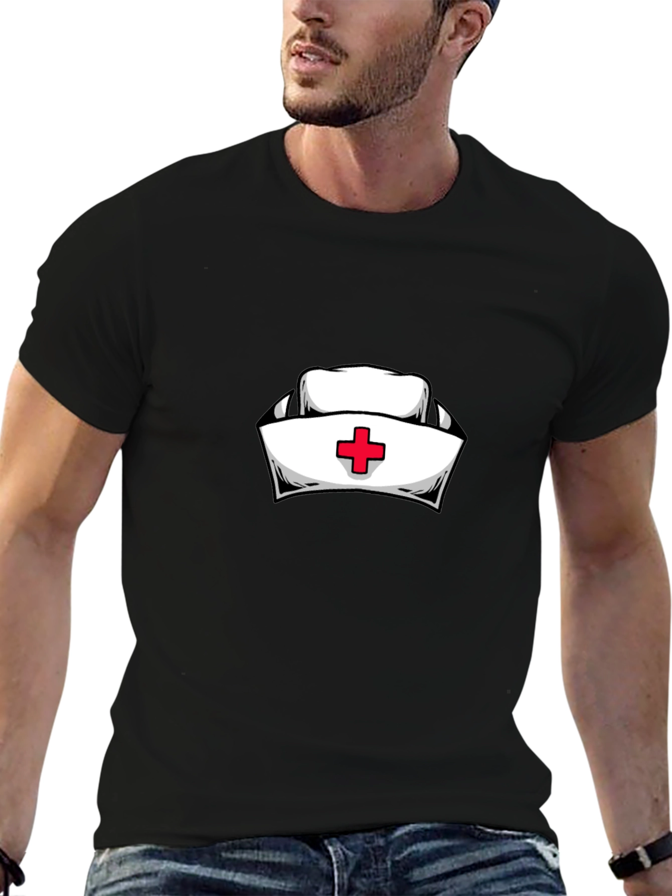 Nurse Hat Graphic Black T-Shirt