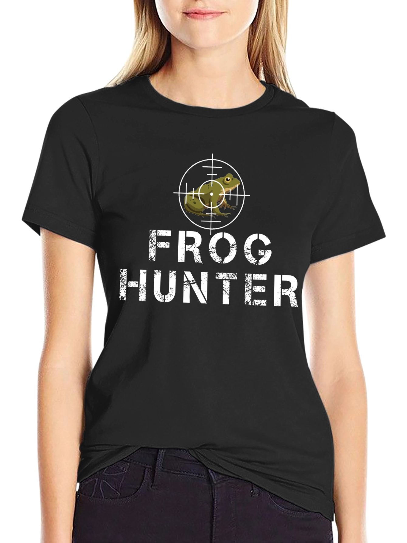Frog Hunter Graphic Tee - Black Cotton T-Shirt