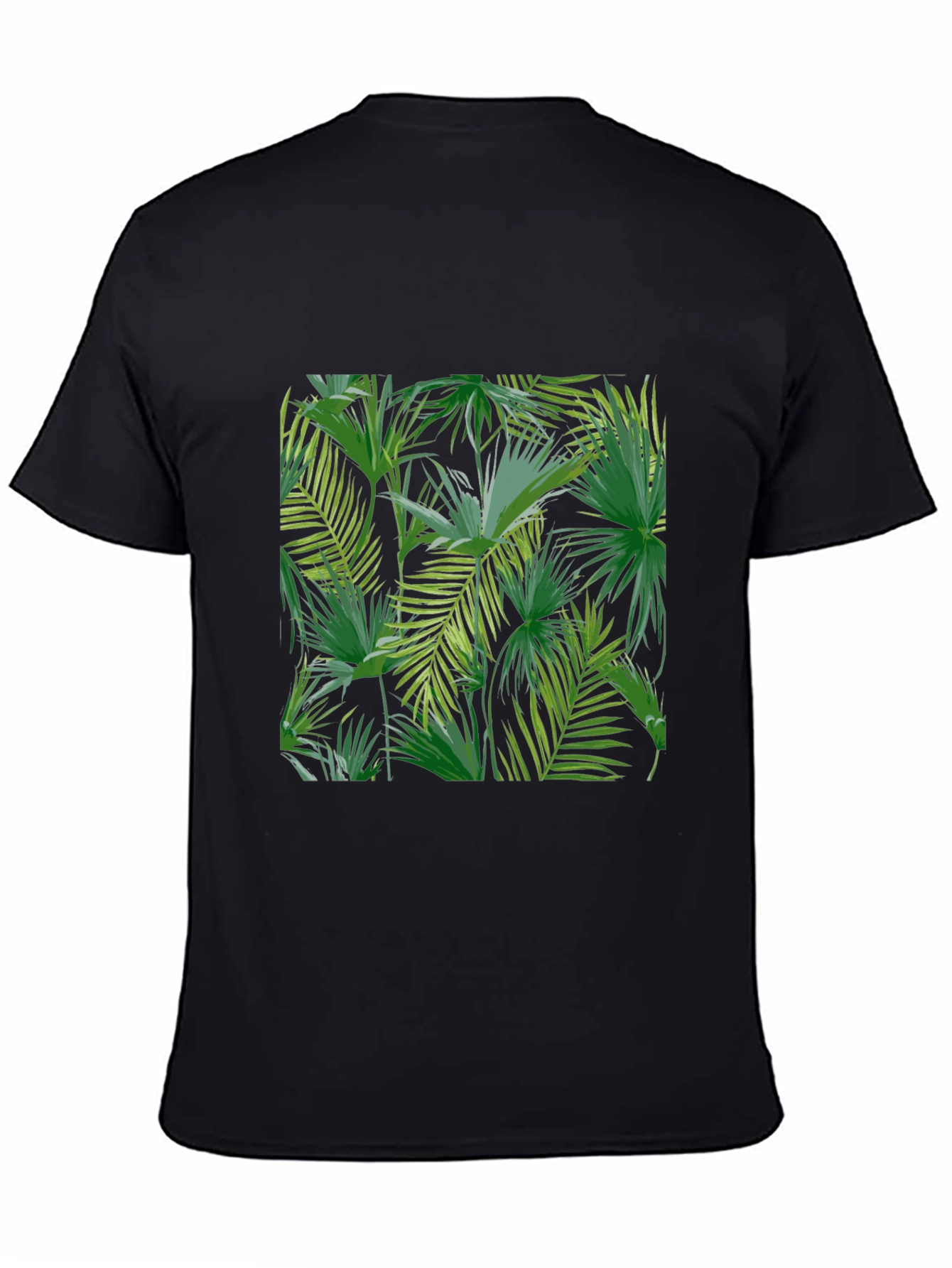 Tropical Leaf Print Black T-Shirt