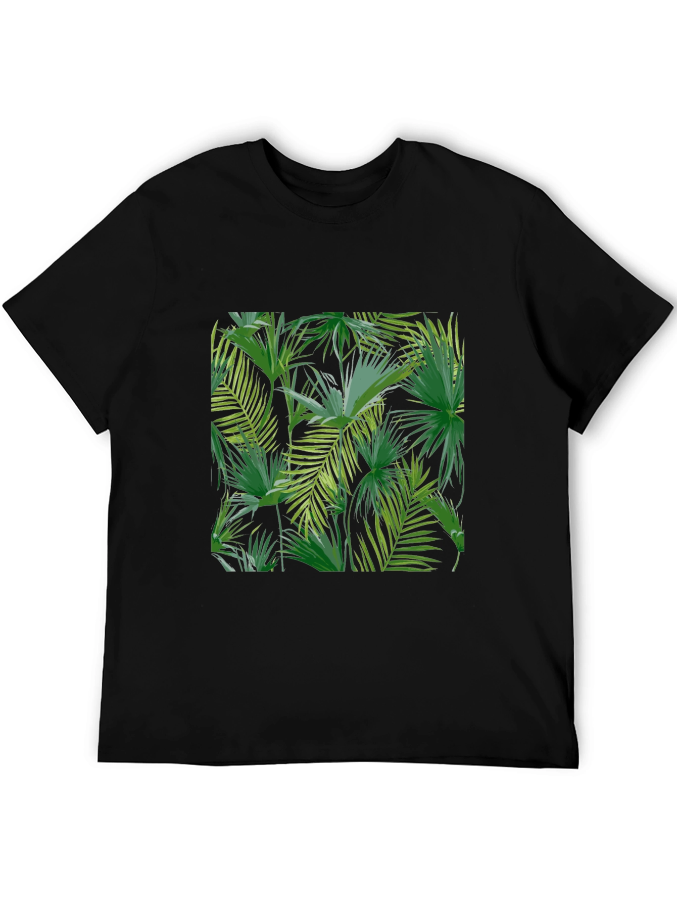 Tropical Leaf Print Black T-Shirt