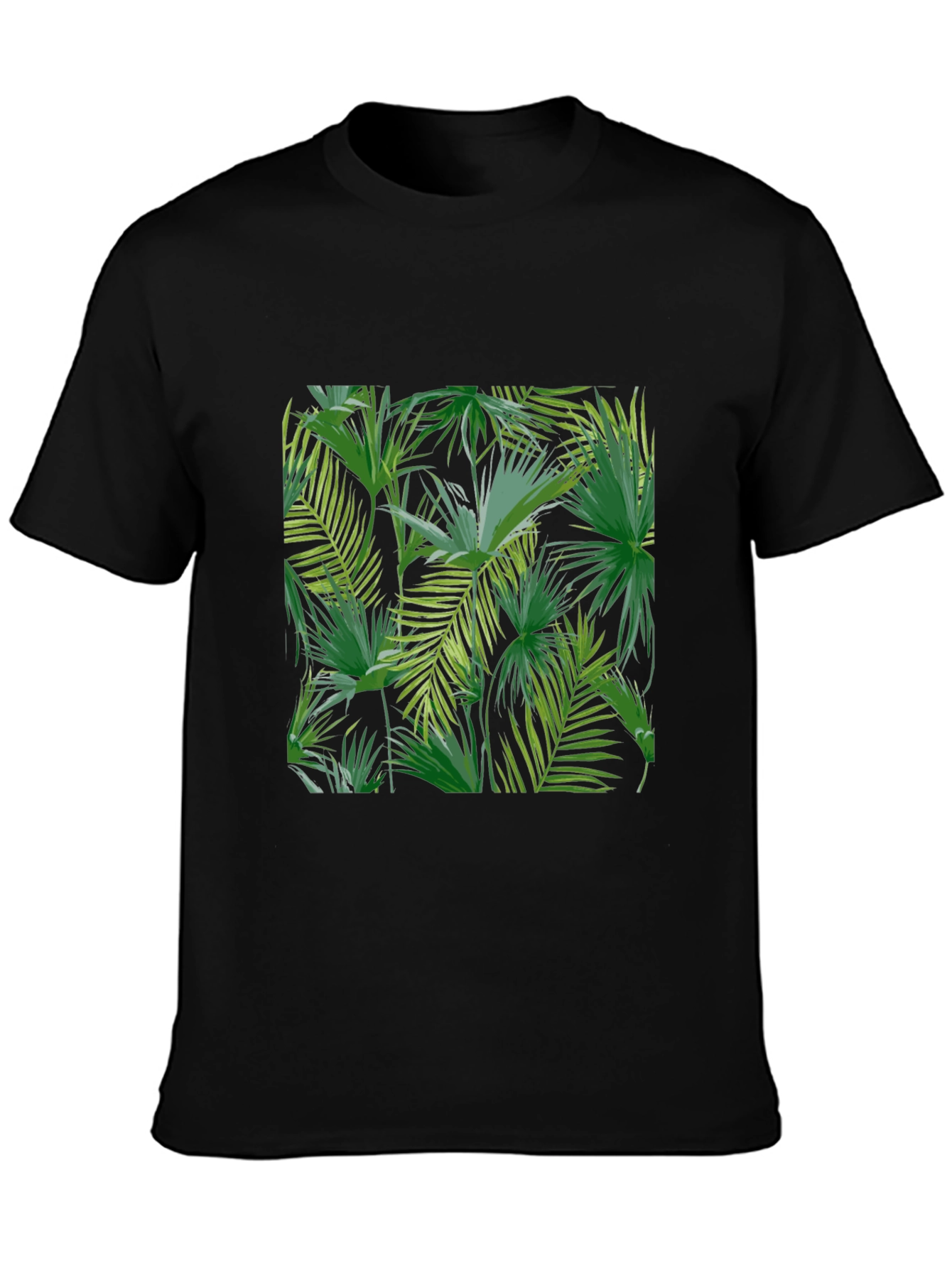 Tropical Leaf Print Black T-Shirt