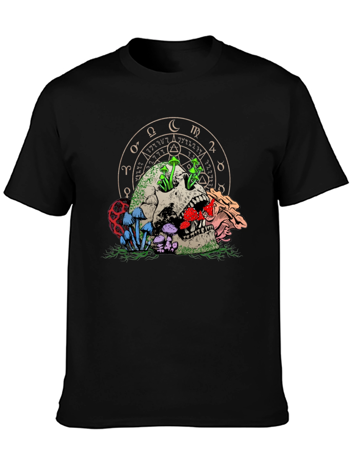 Skull & Mushroom Graphic Tee - Dark Fantasy Style
