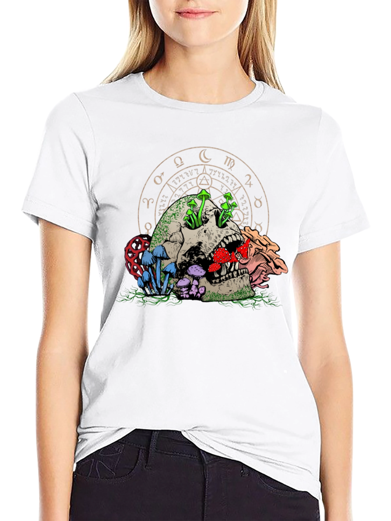 Skull & Mushroom Graphic Tee - Dark Fantasy Style