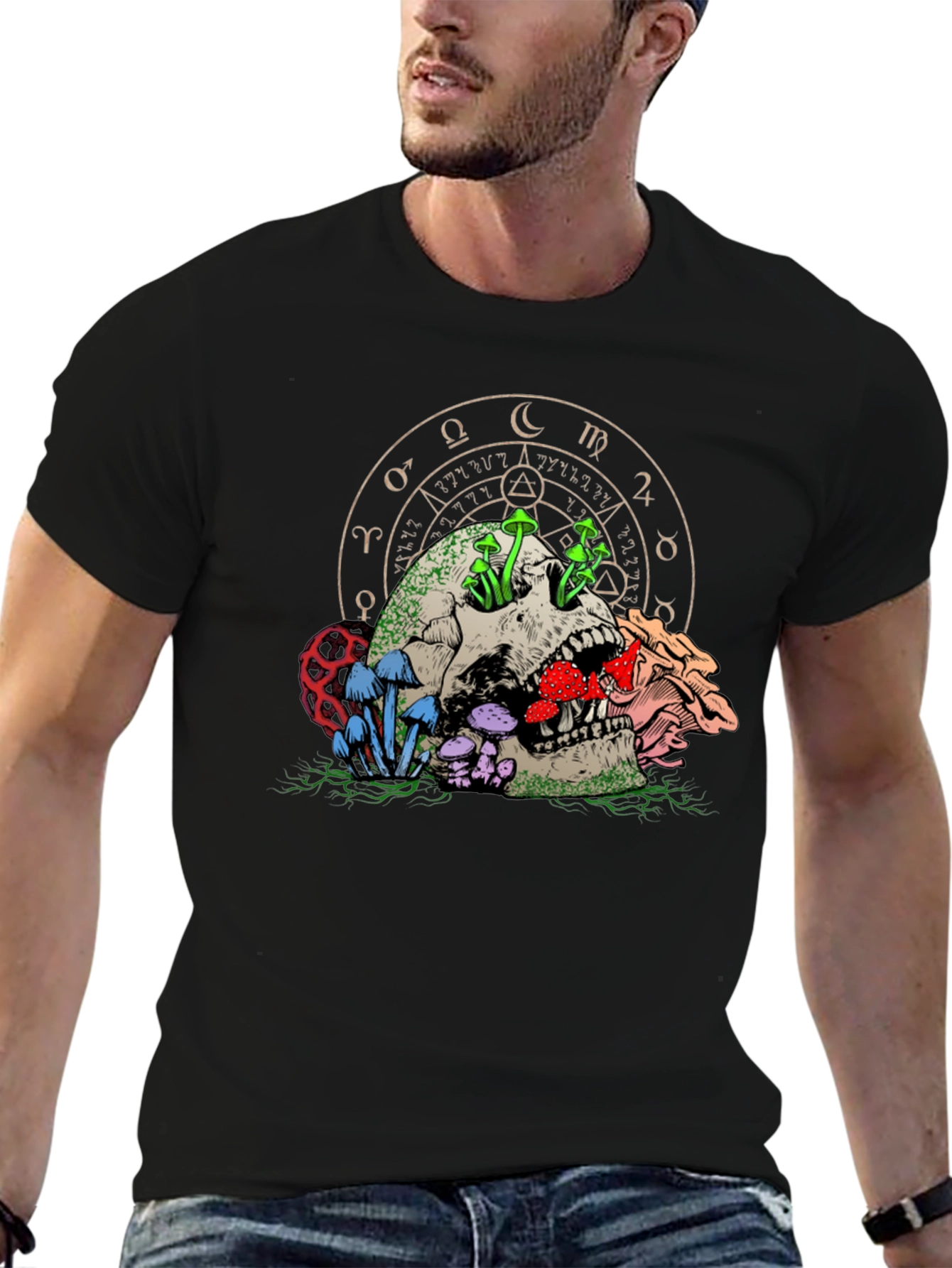 Skull & Mushroom Graphic Tee - Dark Fantasy Style