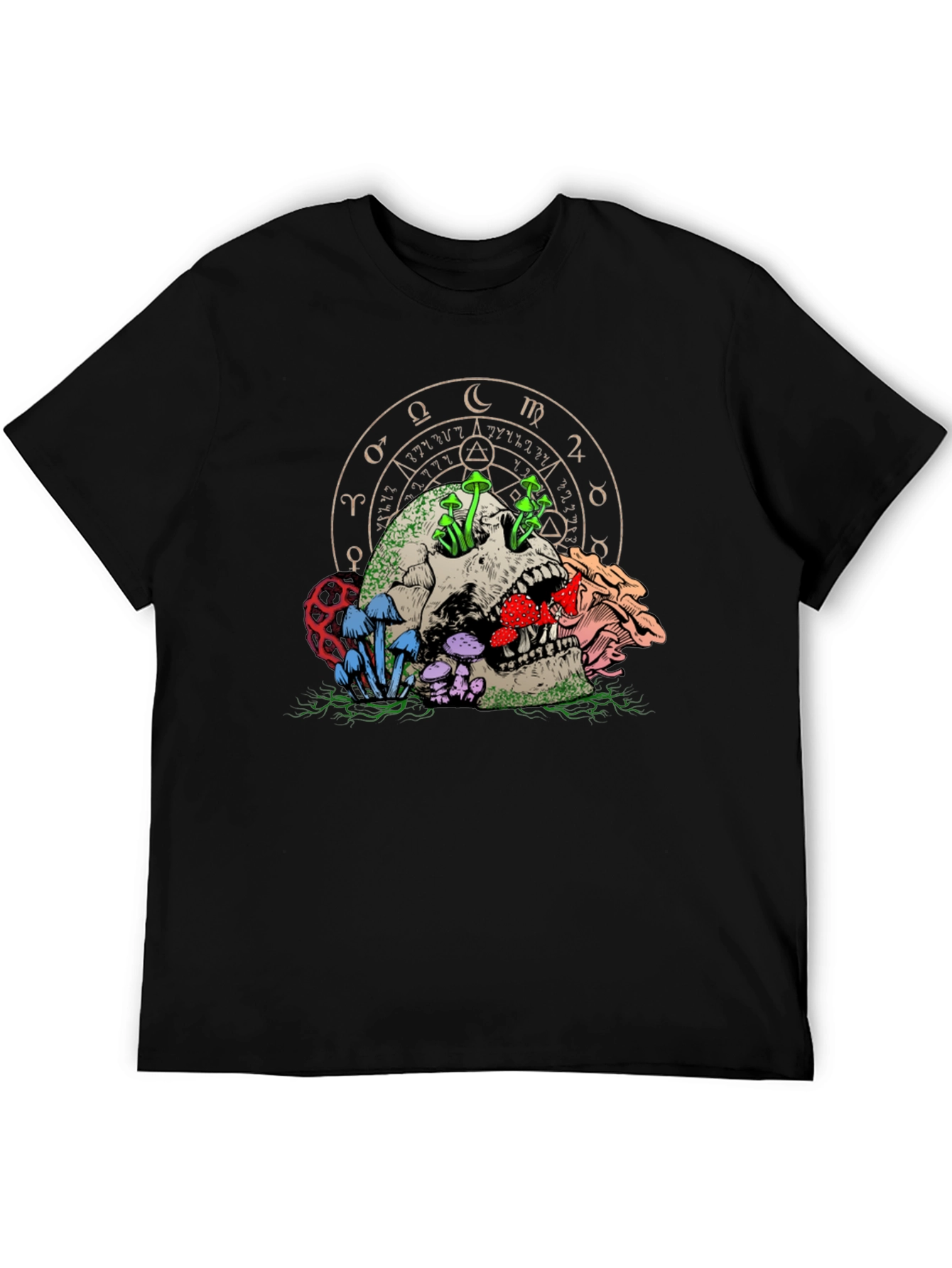Skull & Mushroom Graphic Tee - Dark Fantasy Style
