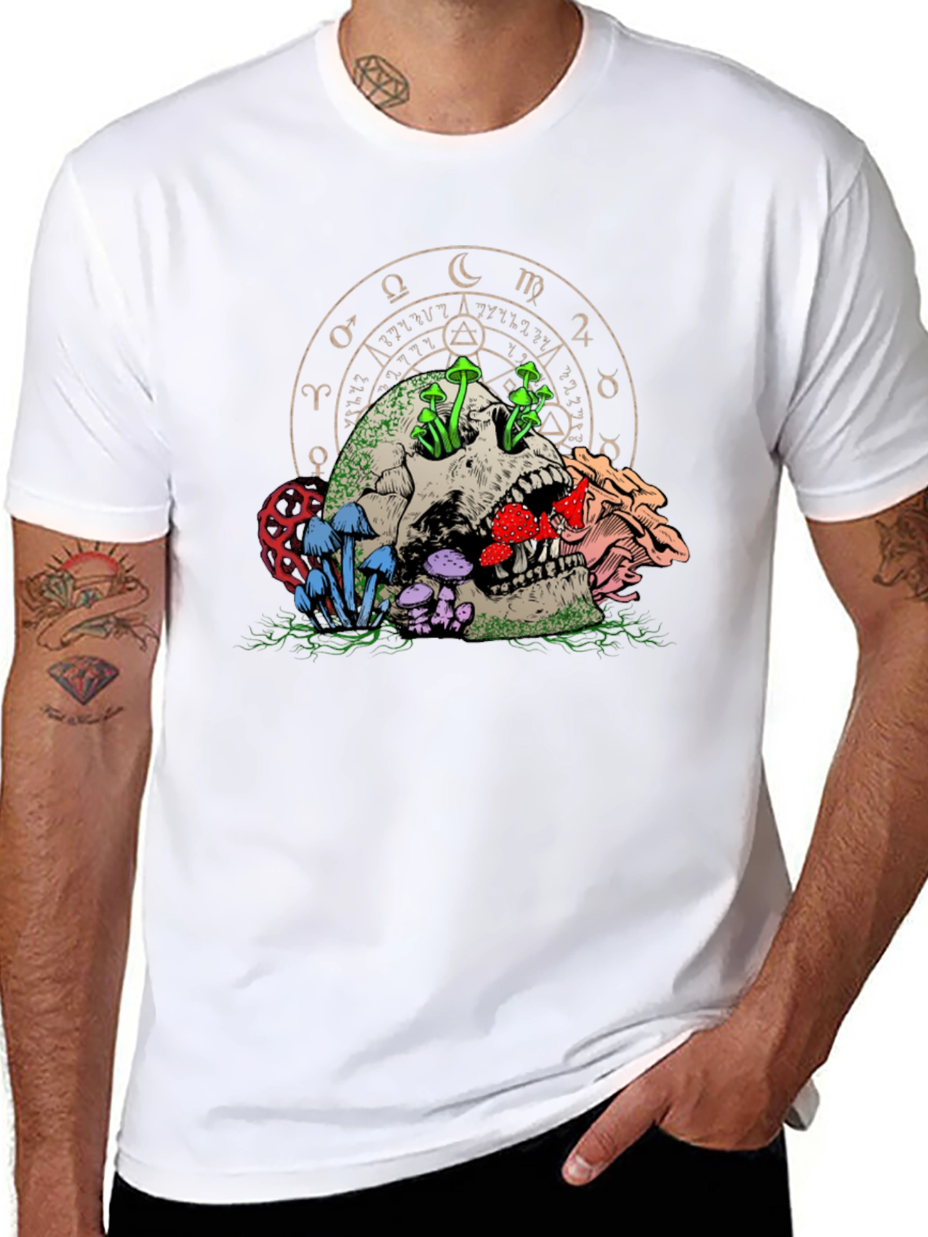 Skull & Mushroom Graphic Tee - Dark Fantasy Style