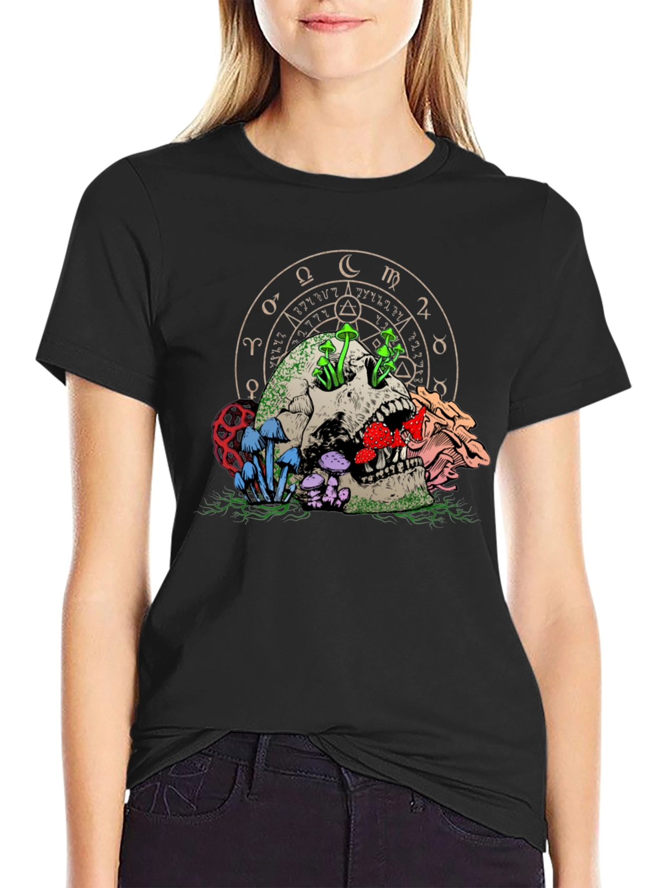 Skull & Mushroom Graphic Tee - Dark Fantasy Style