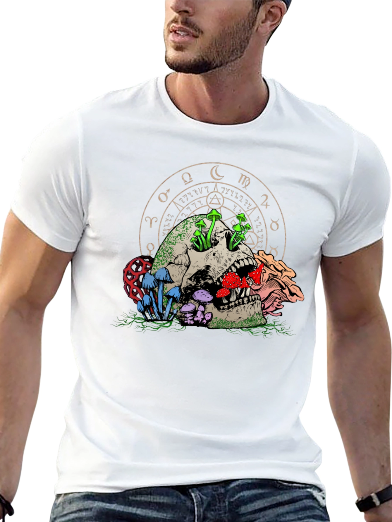 Skull & Mushroom Graphic Tee - Dark Fantasy Style