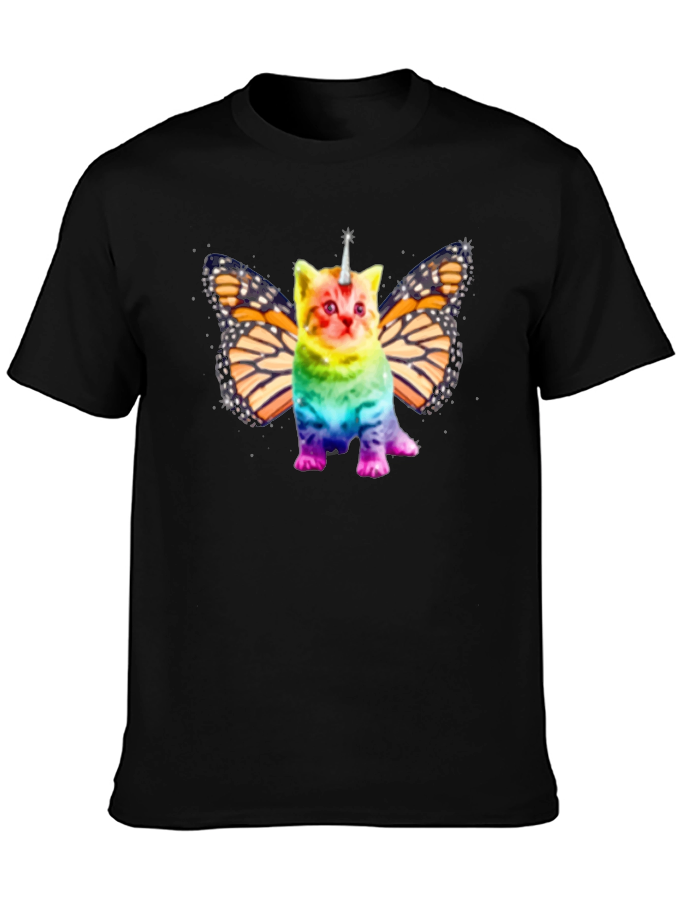 Unicorn Cat Butterfly Wings Black T-shirt