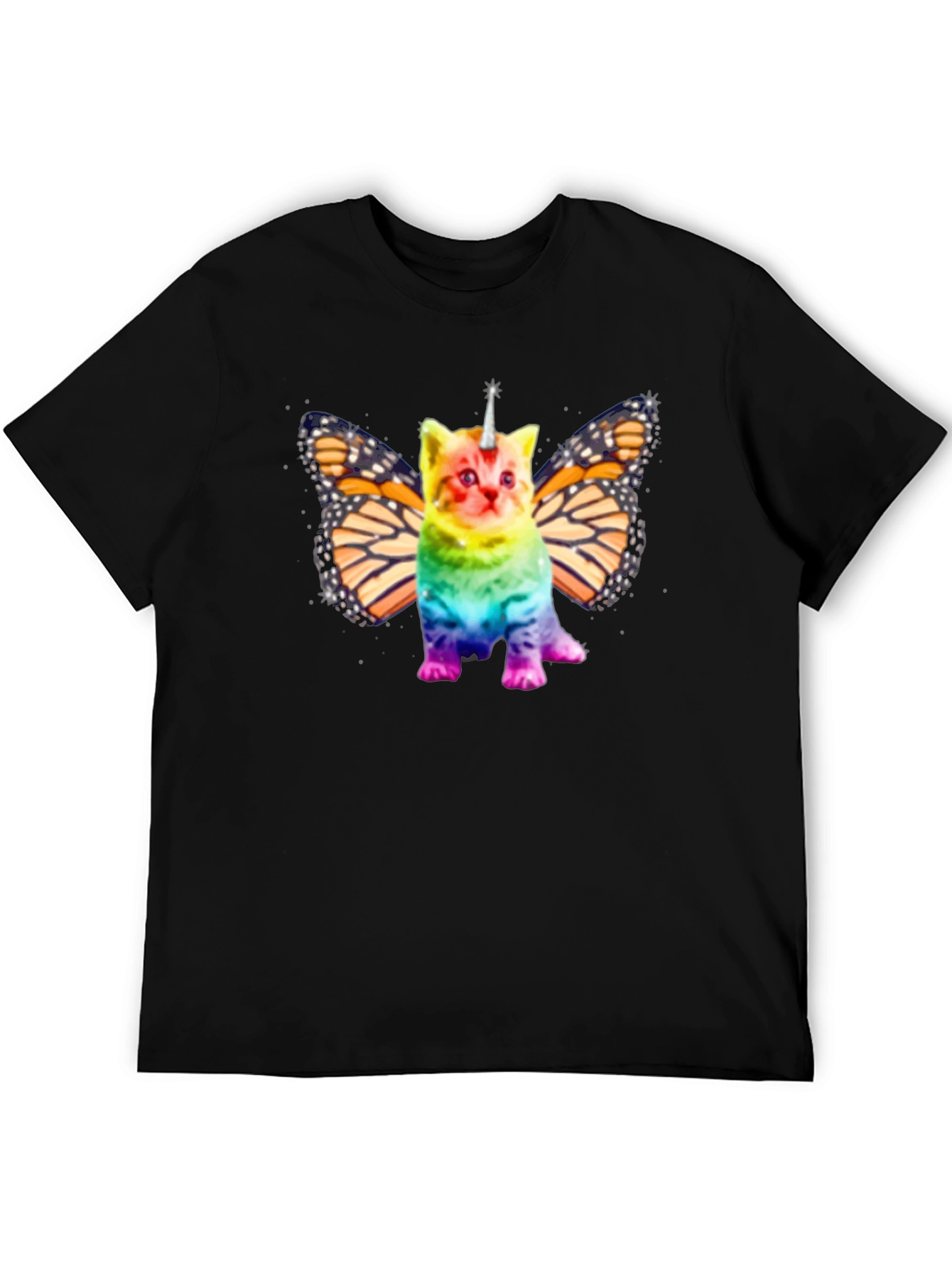 Unicorn Cat Butterfly Wings Black T-shirt
