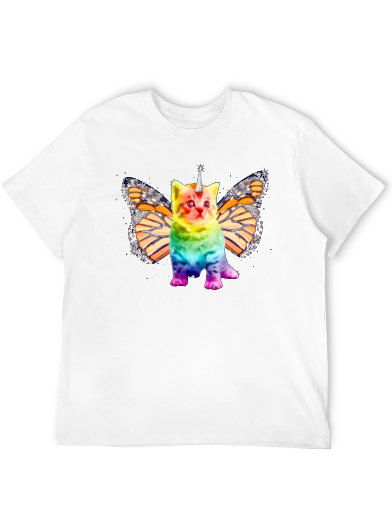 Unicorn Cat Butterfly Wings Black T-shirt