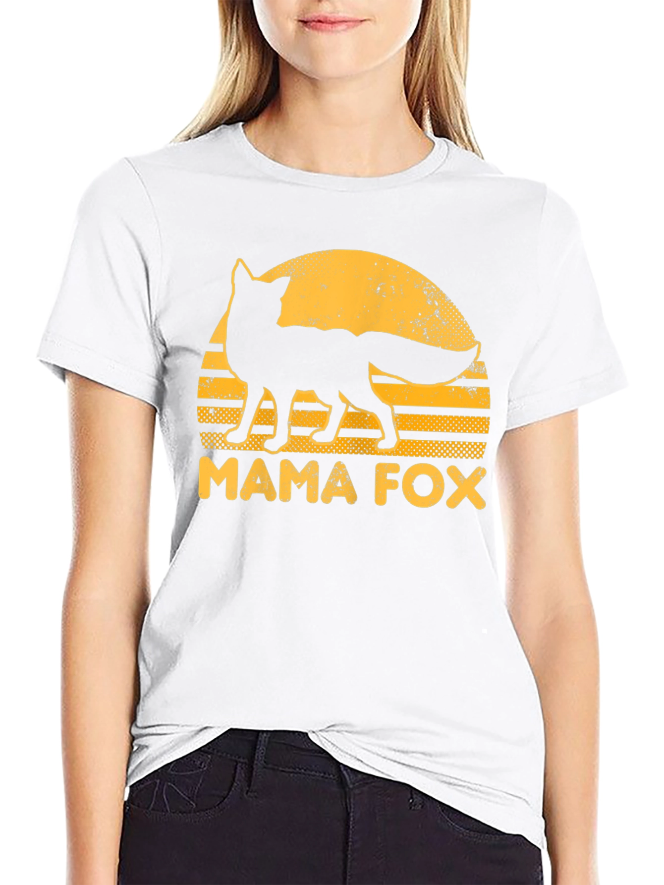 Mama Fox Graphic Tee - Retro Sunset Design