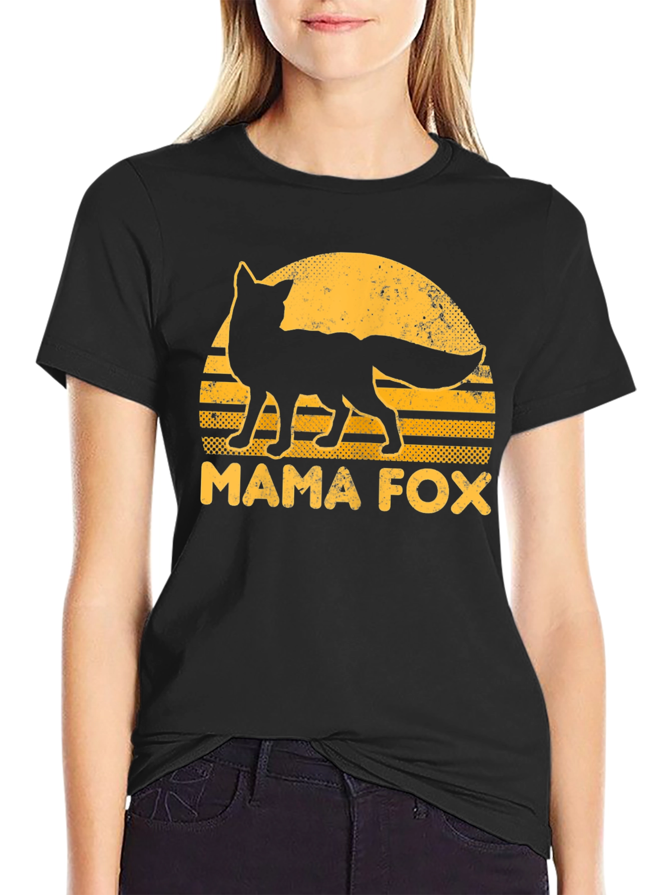 Mama Fox Graphic Tee - Retro Sunset Design