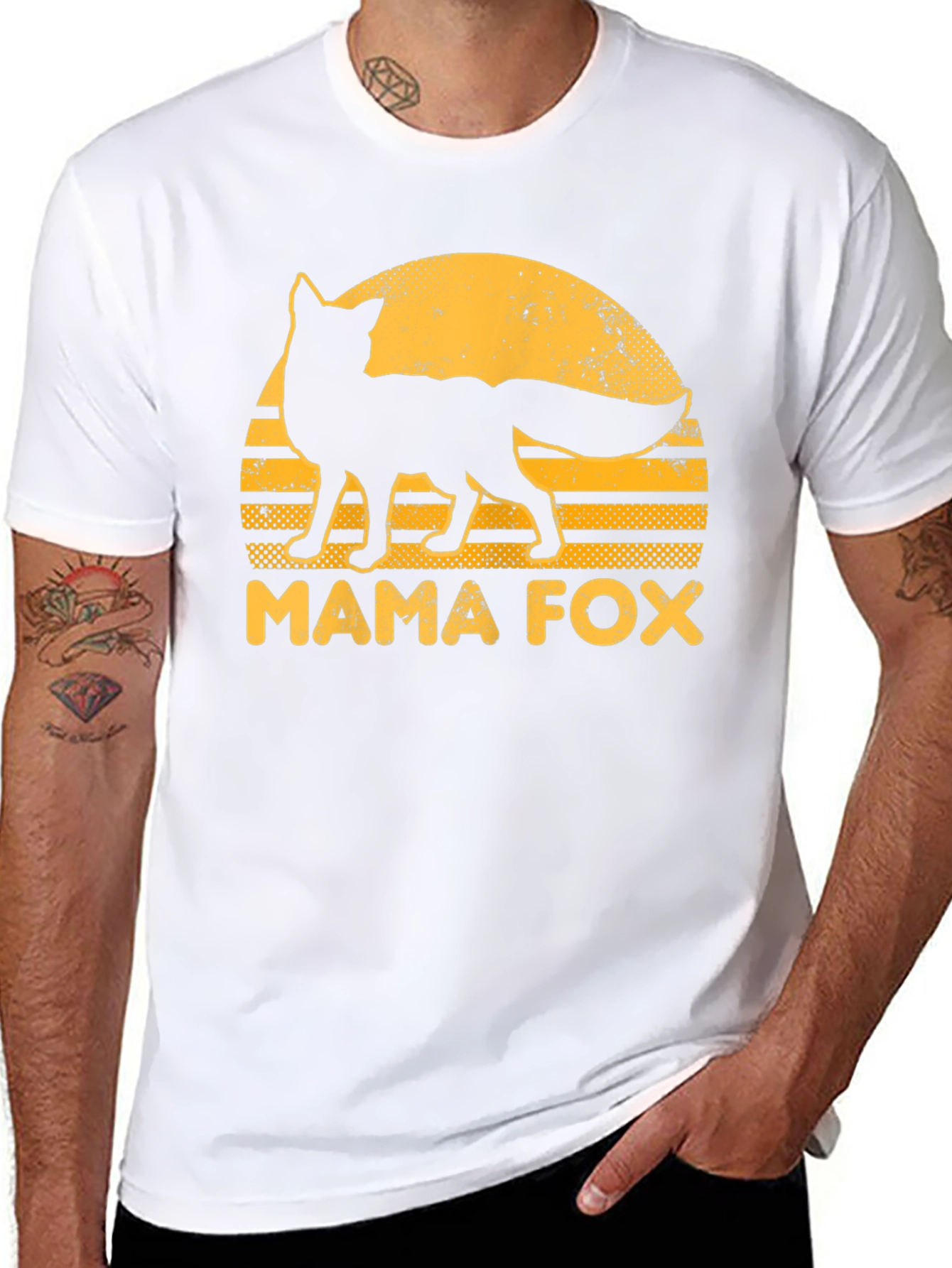 Mama Fox Graphic Tee - Retro Sunset Design