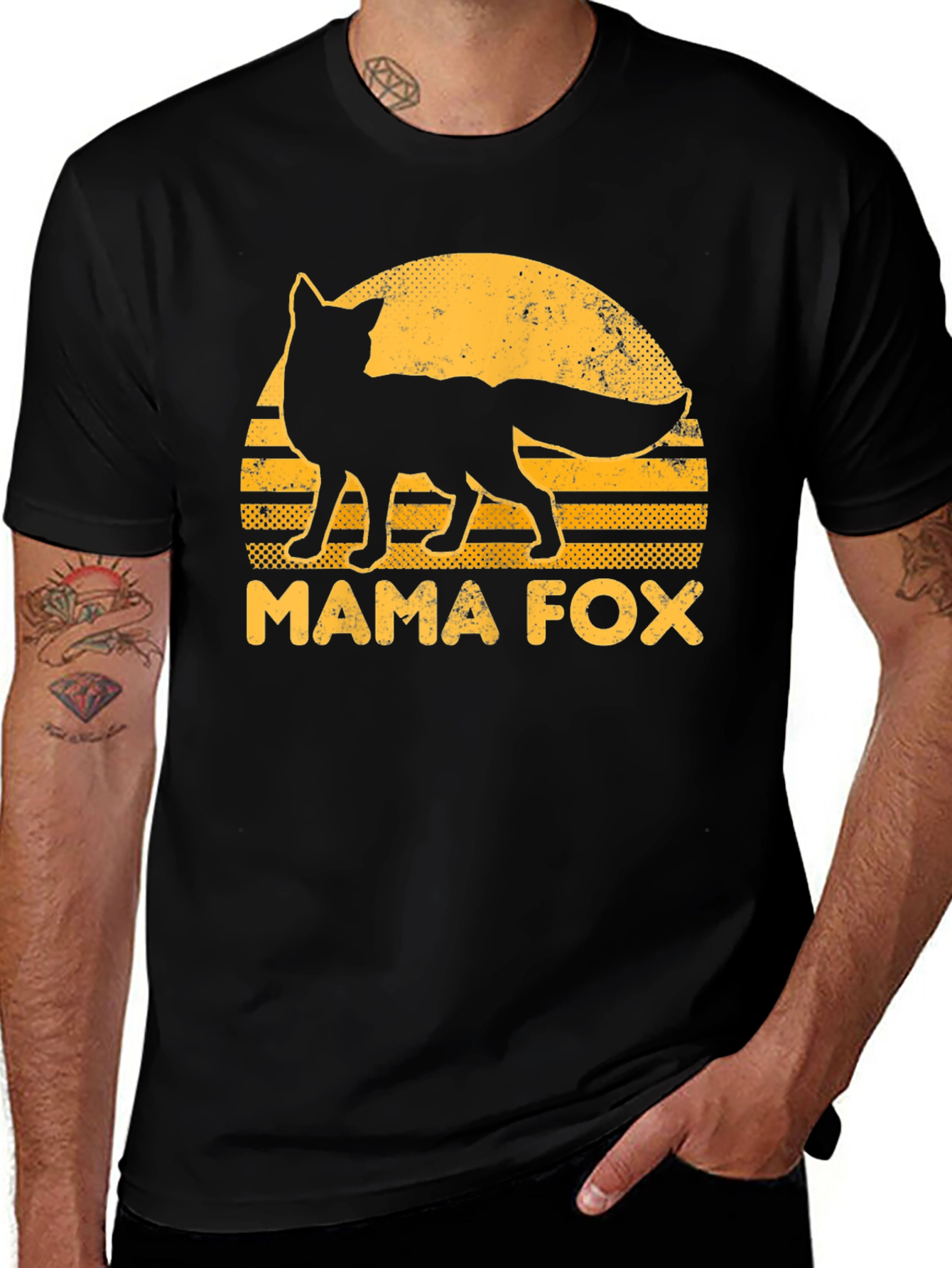 Mama Fox Graphic Tee - Retro Sunset Design