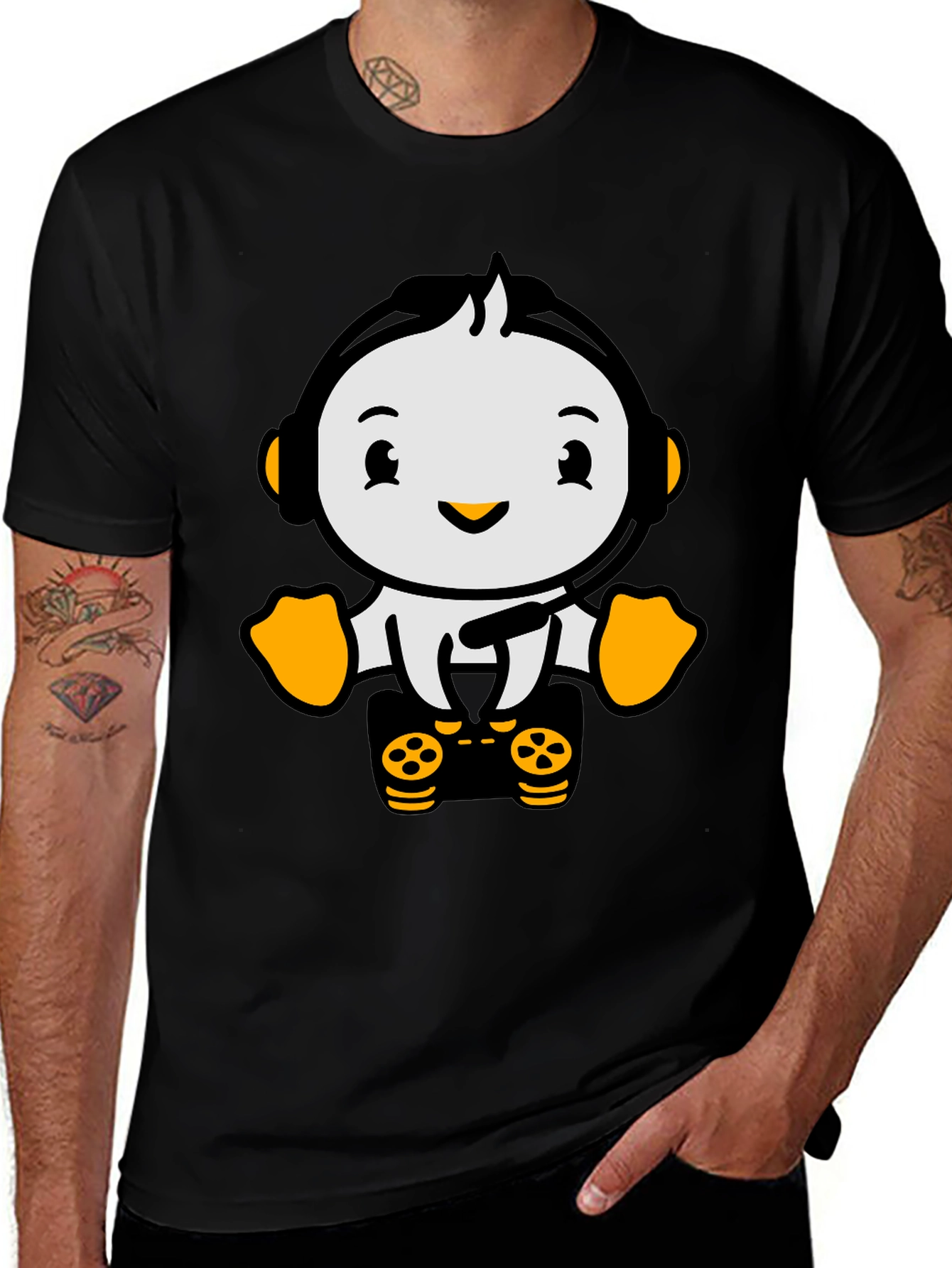 Gamer Penguin T-Shirt - Black Cotton Tee