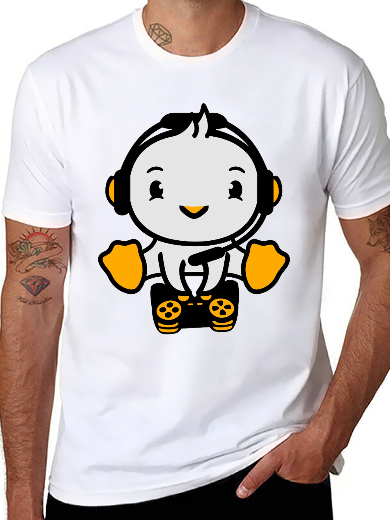 Gamer Penguin T-Shirt - Black Cotton Tee