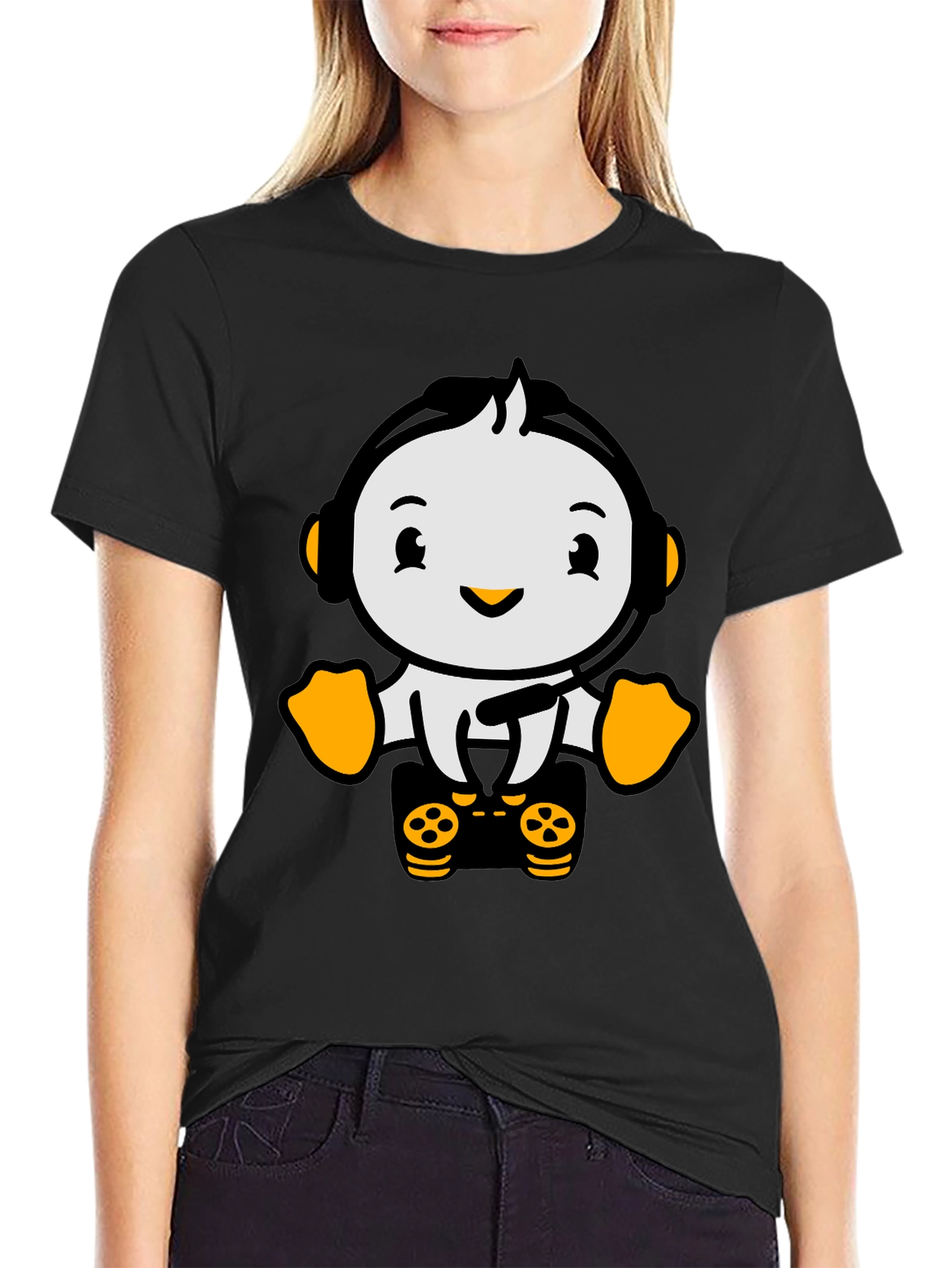 Gamer Penguin T-Shirt - Black Cotton Tee