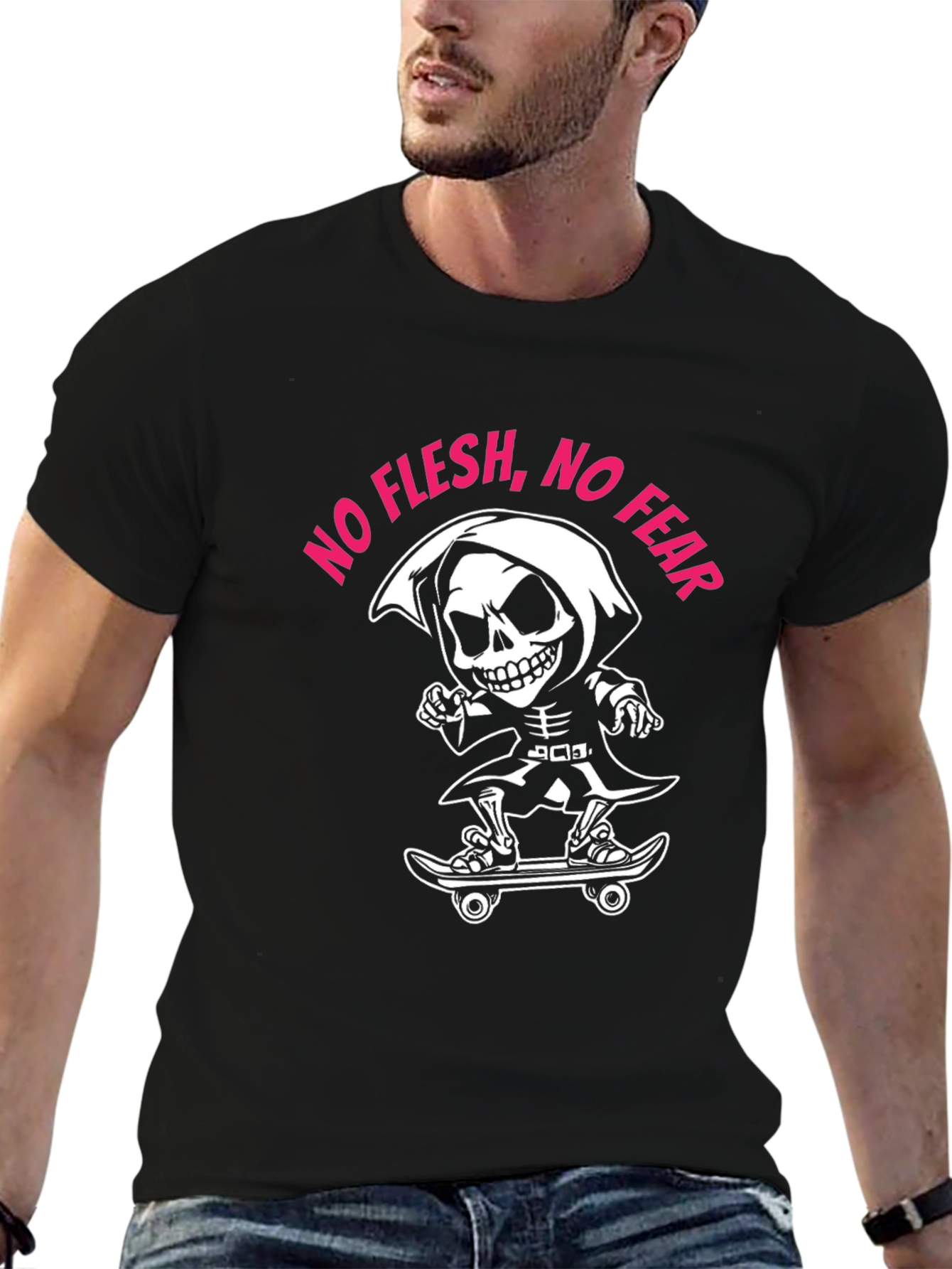 Grim Reaper Skateboarder Black T-Shirt