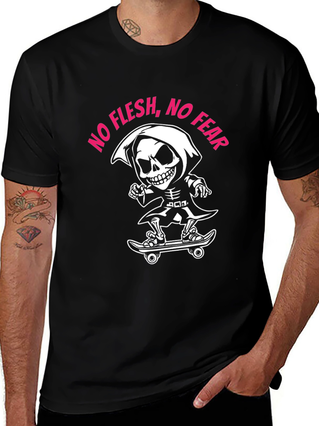 Grim Reaper Skateboarder Black T-Shirt