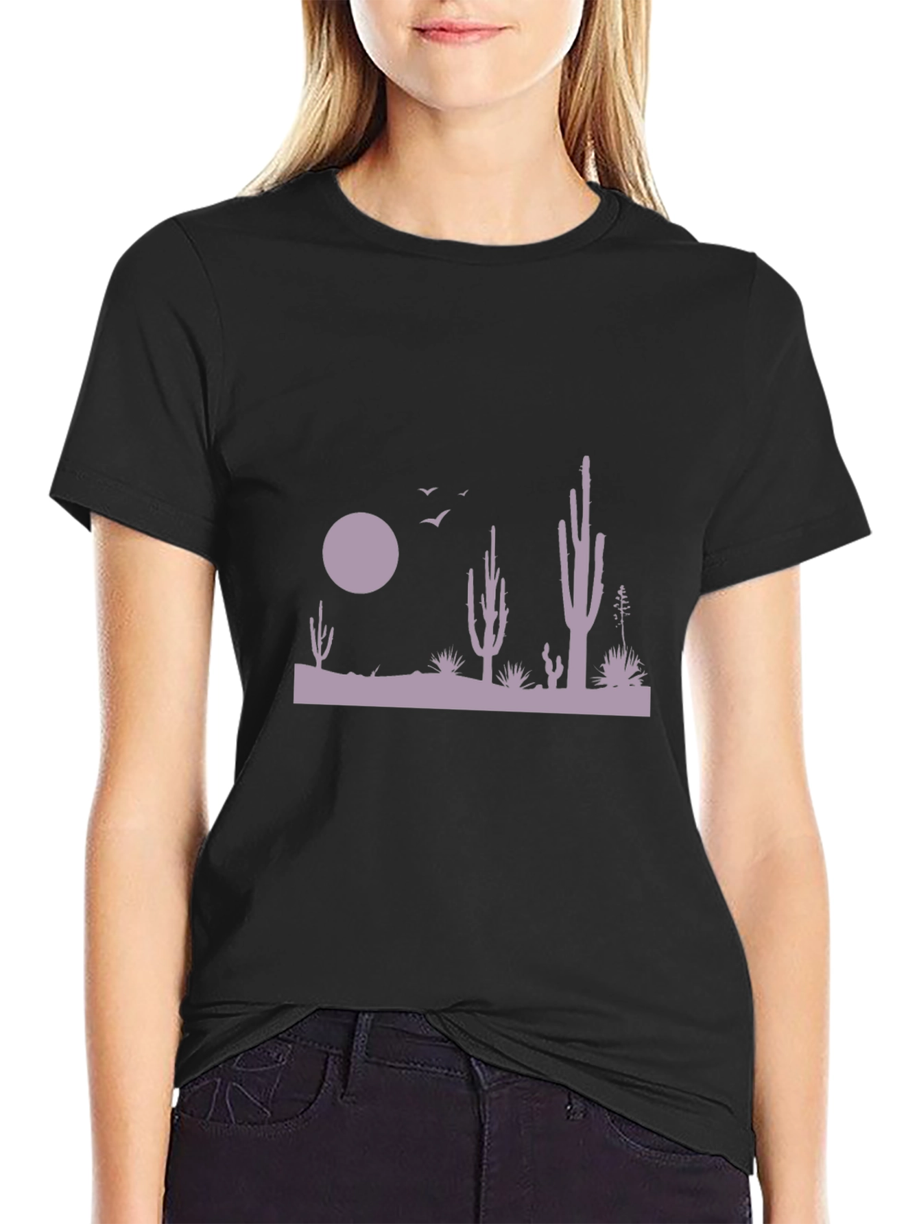 Desert Cactus Silhouette Graphic Tee - Black