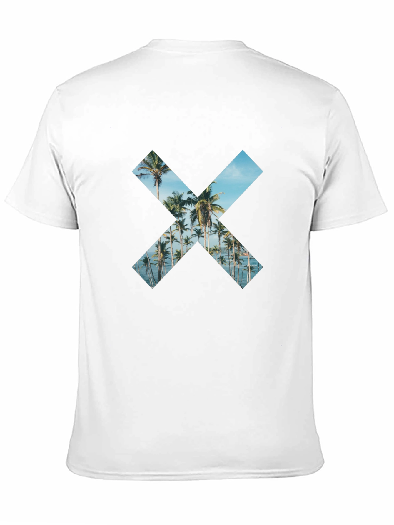 Tropical Beach Palm Tree X Print Black T-Shirt
