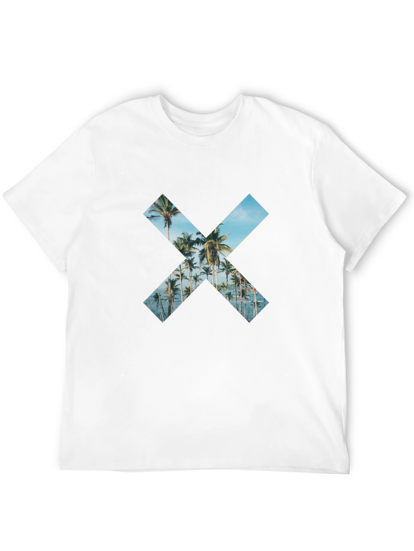 Tropical Beach Palm Tree X Print Black T-Shirt
