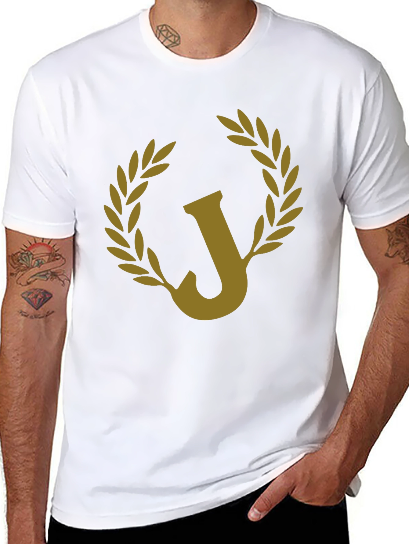 Letter J Laurel Wreath Black Graphic Tee