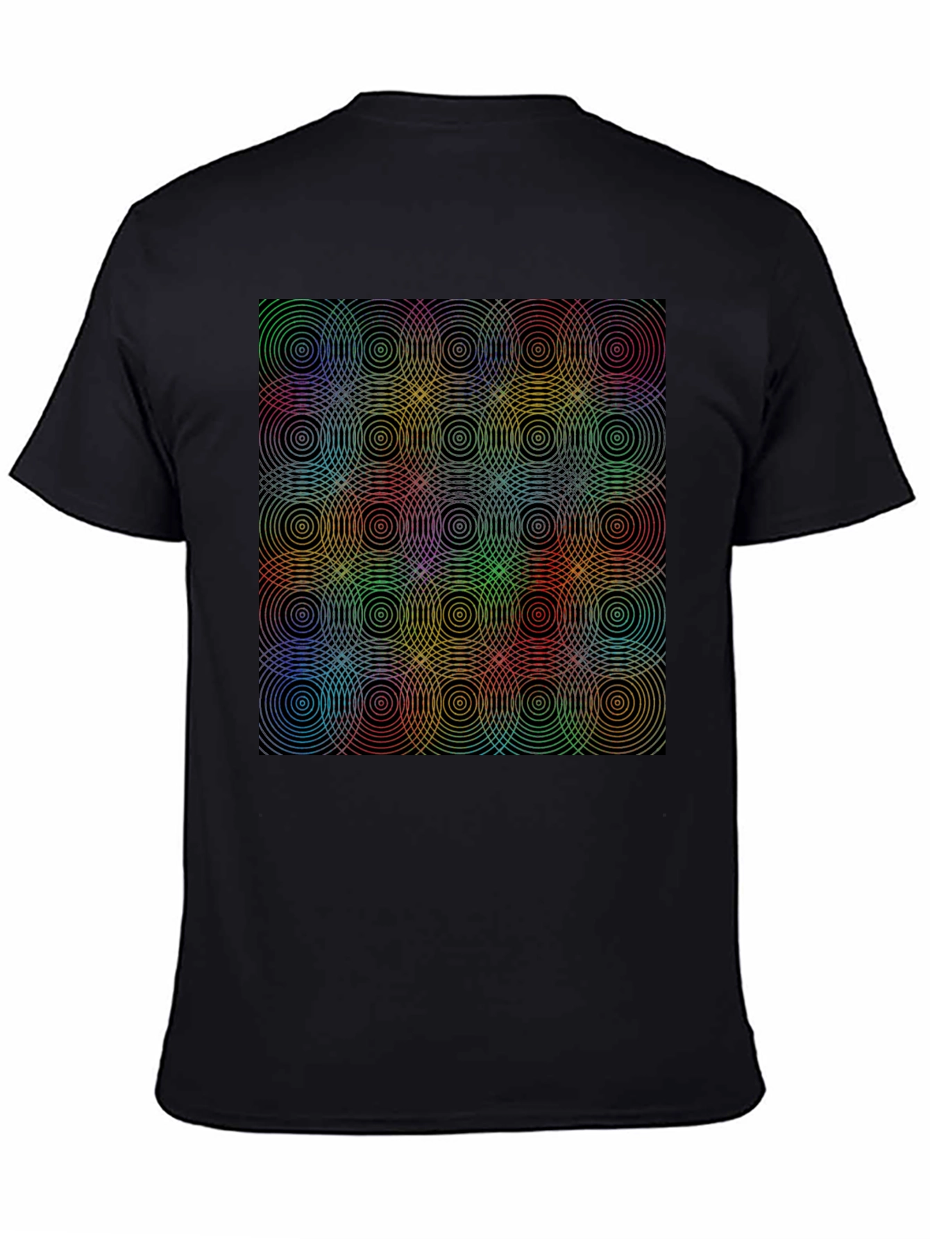 Rainbow Concentric Circle Pattern Black T-Shirt