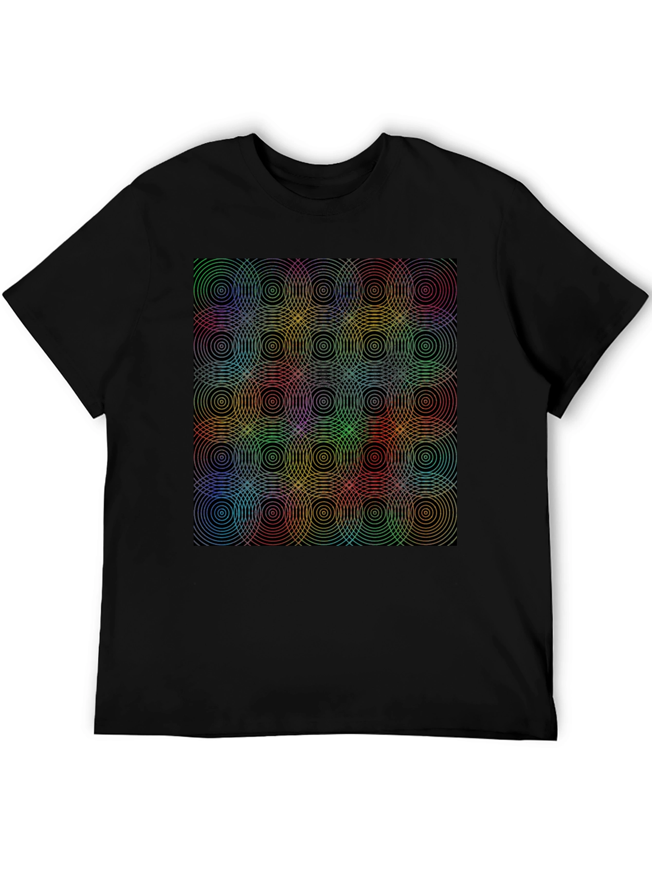 Rainbow Concentric Circle Pattern Black T-Shirt