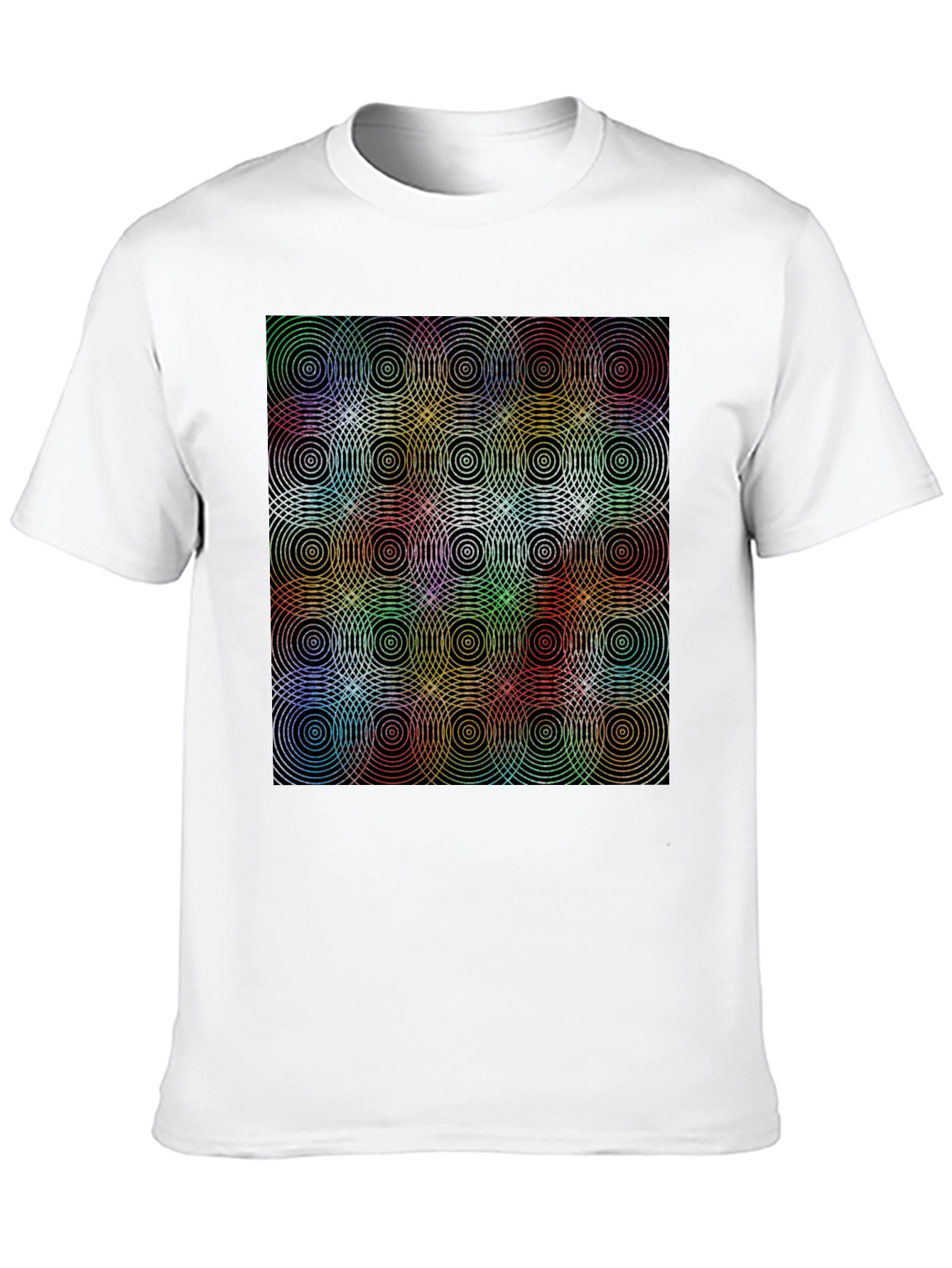 Rainbow Concentric Circle Pattern Black T-Shirt