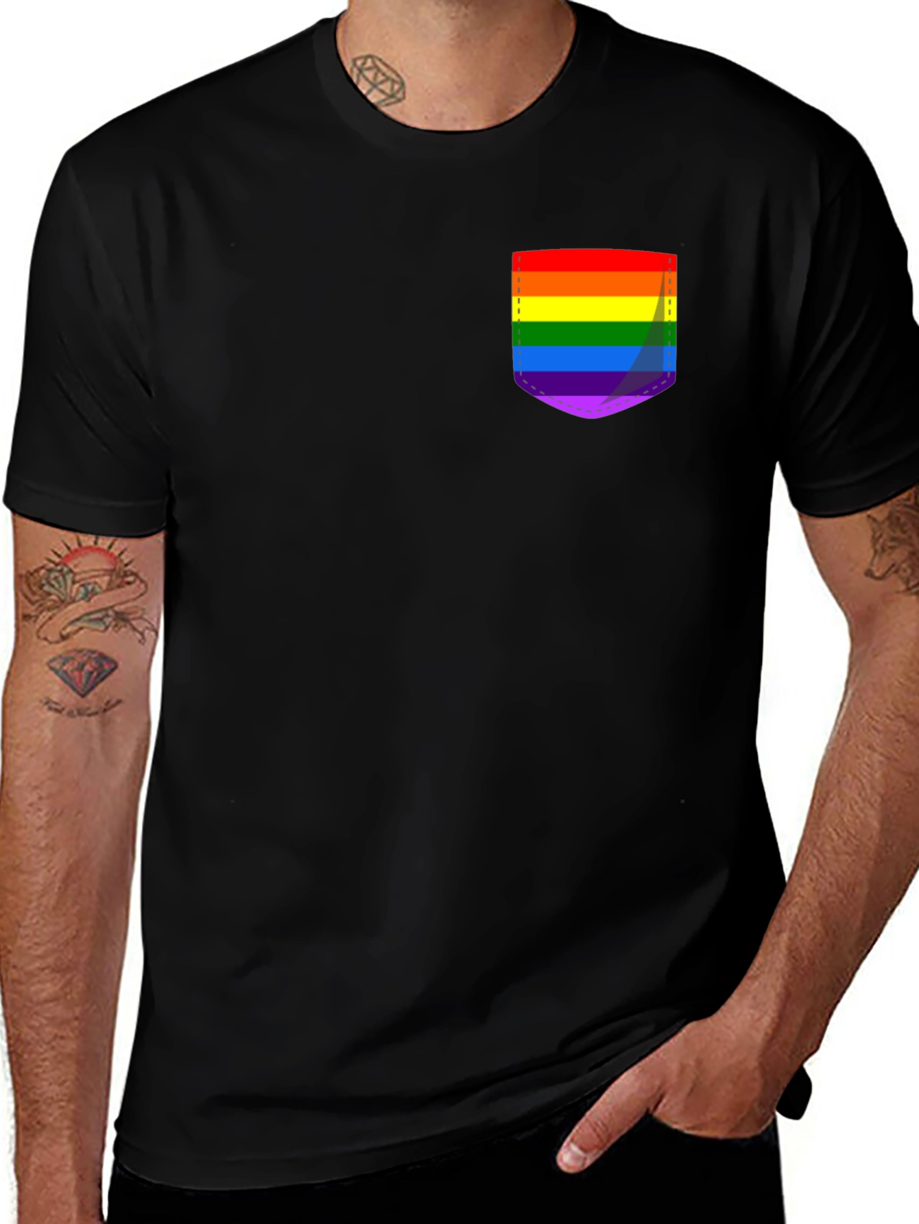Pride Pocket Tee - Black Crew Neck Casual T-Shirt