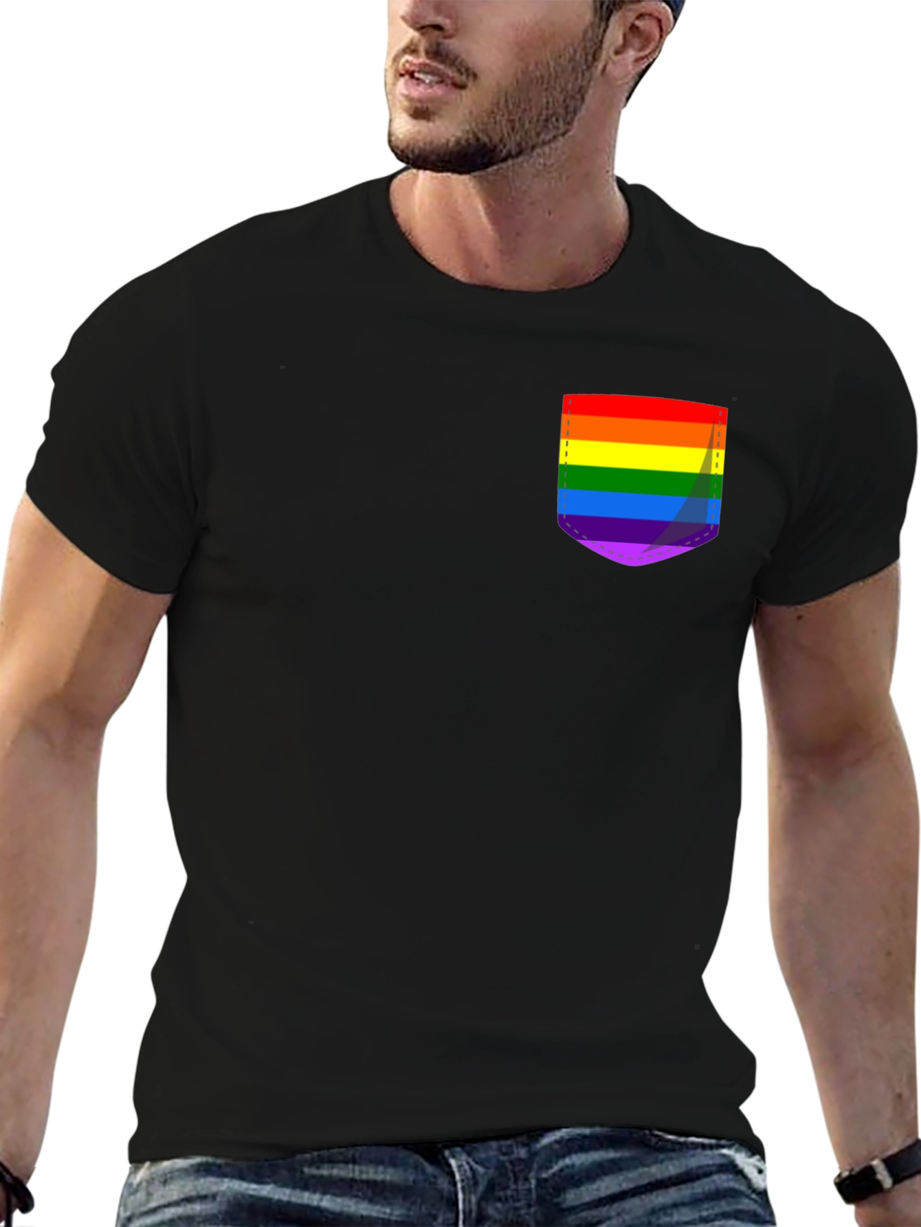 Pride Pocket Tee - Black Crew Neck Casual T-Shirt