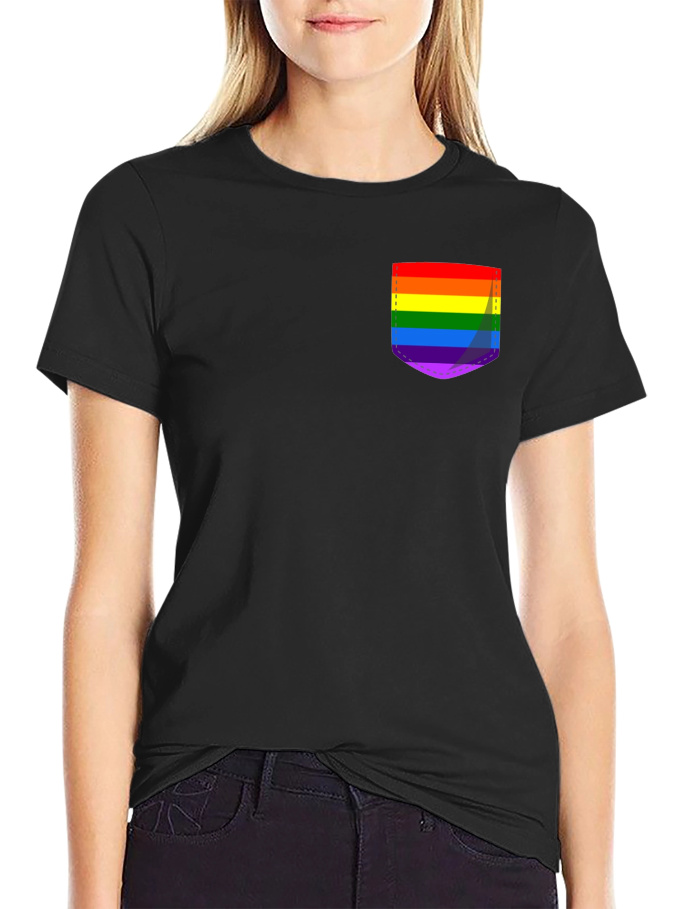 Pride Pocket Tee - Black Crew Neck Casual T-Shirt