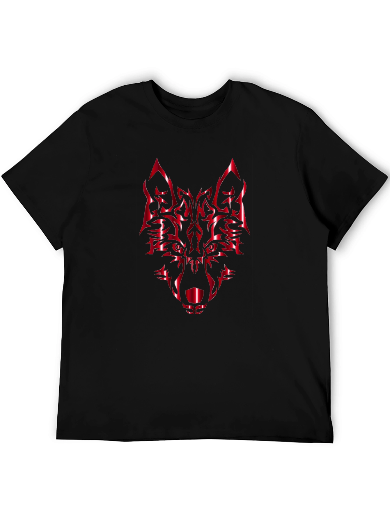 Bold Black Tee with Red Wolf Graphic