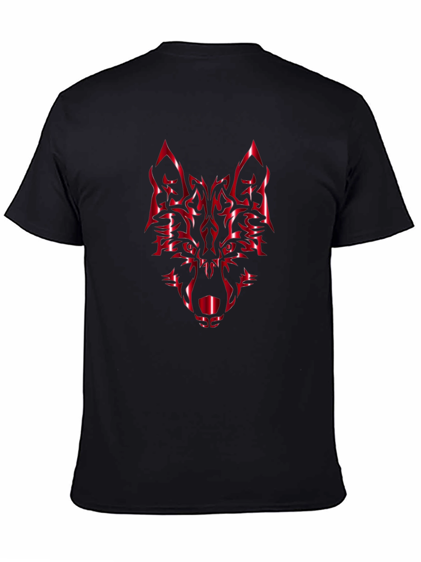 Bold Black Tee with Red Wolf Graphic