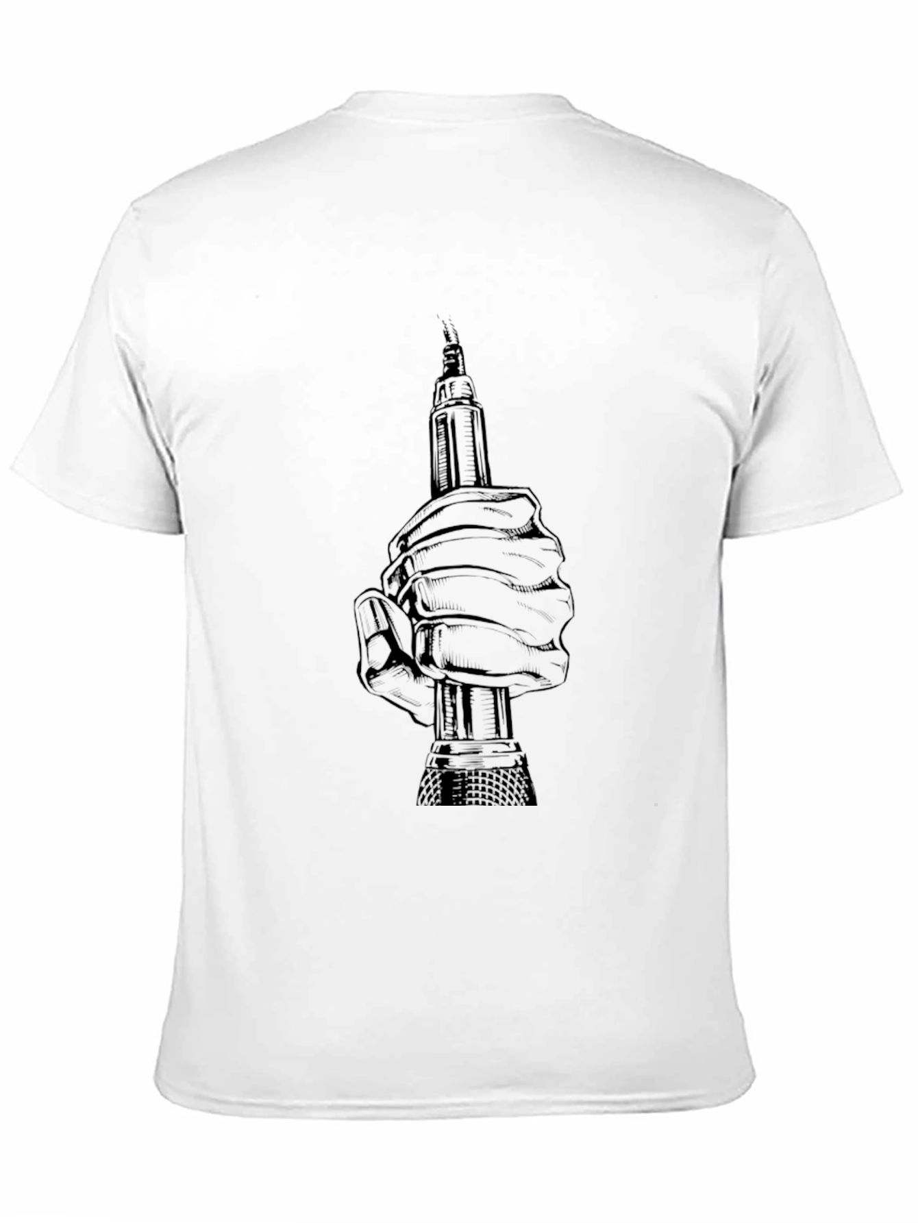 Graphic Print Hand Holding Tool Black T-Shirt