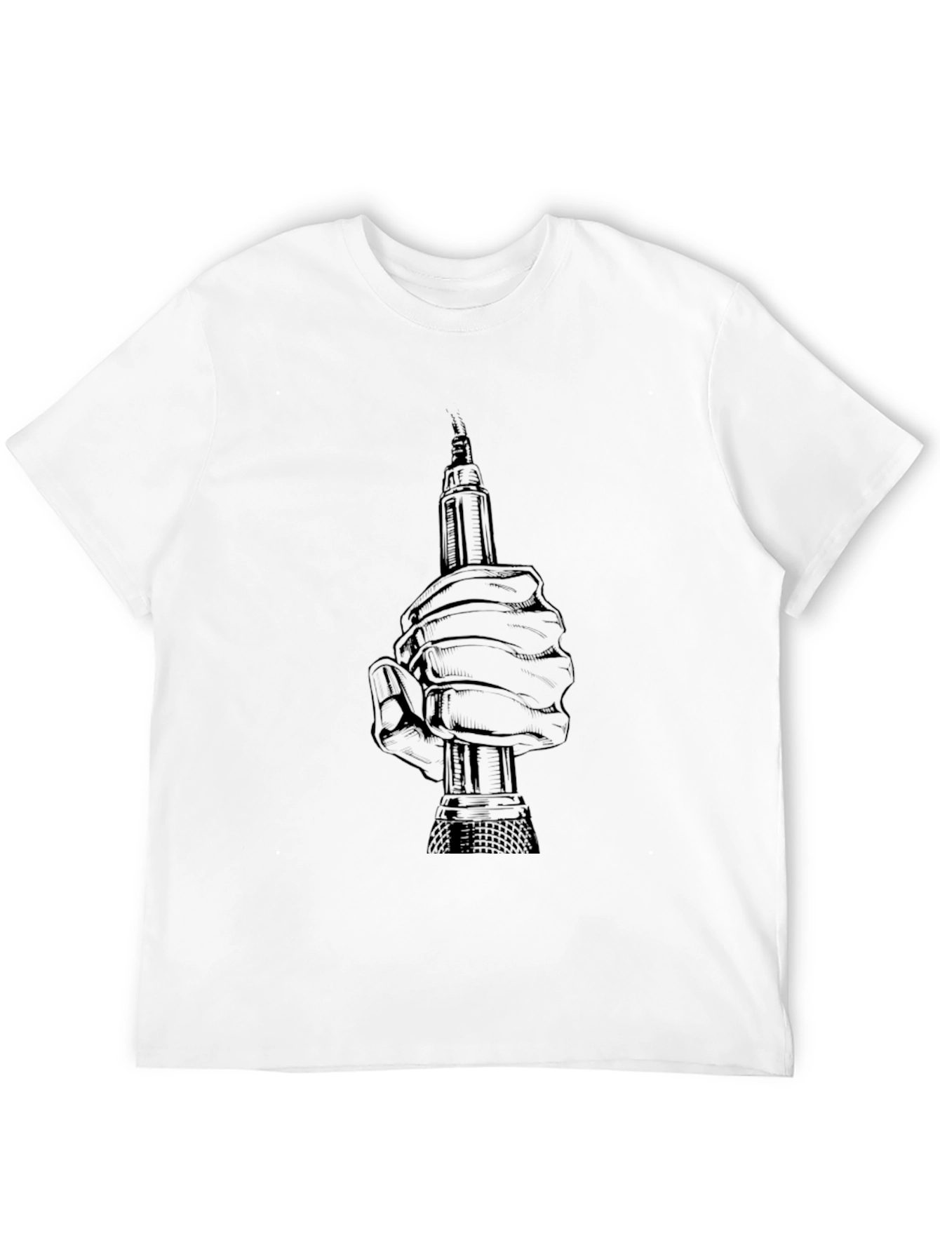 Graphic Print Hand Holding Tool Black T-Shirt
