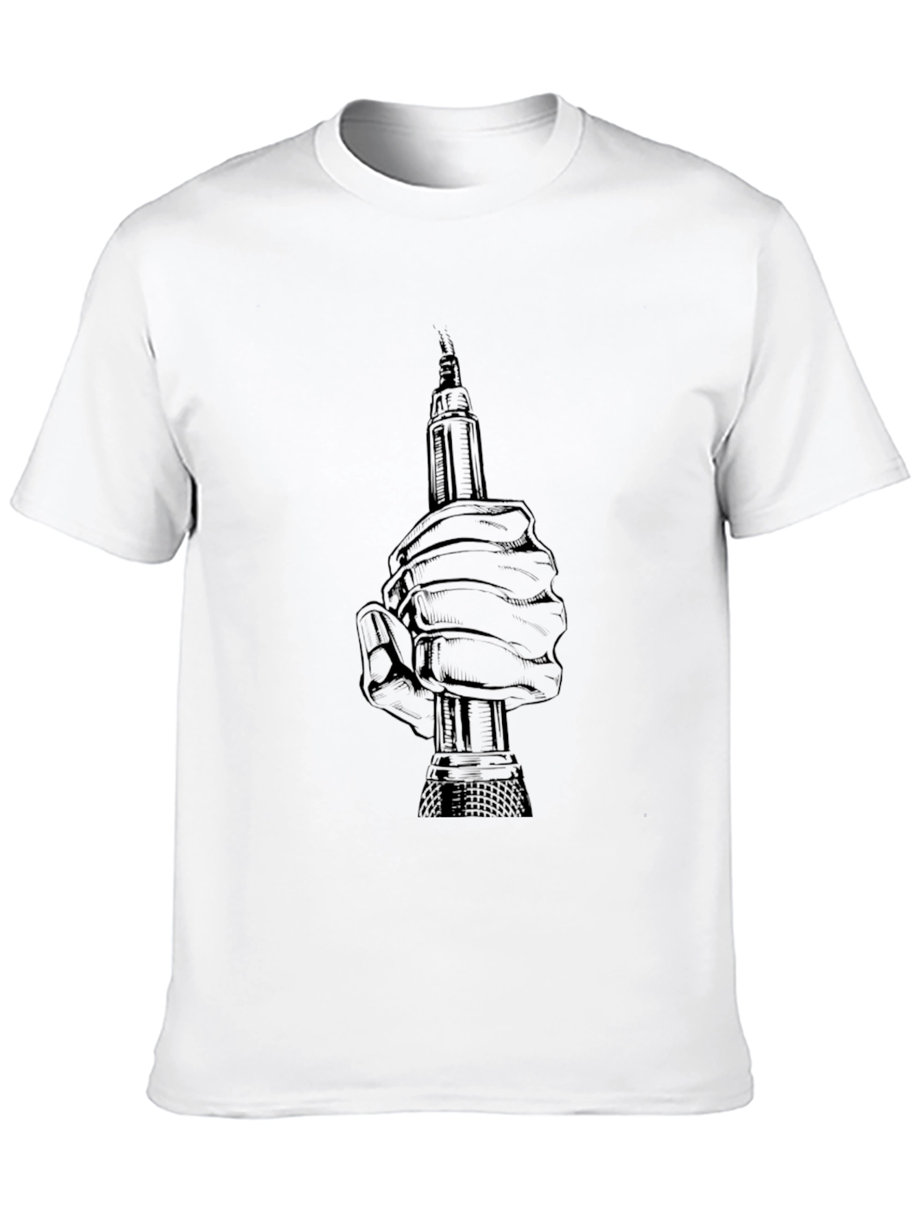 Graphic Print Hand Holding Tool Black T-Shirt