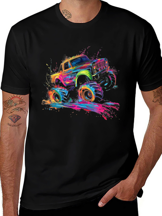 Colorful Monster Truck Graphic Tee - Black