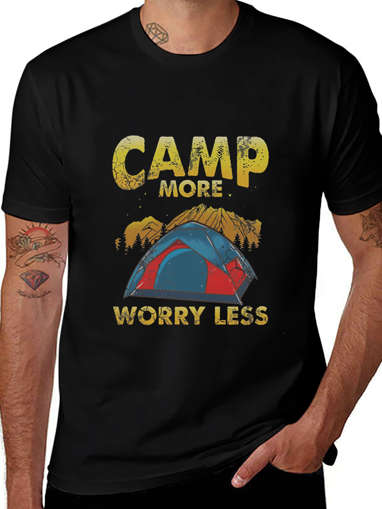 Camp More Worry Less Black Graphic Tee