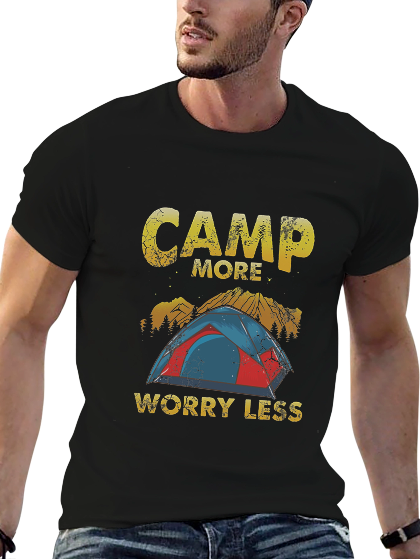 Camp More Worry Less Black Graphic Tee