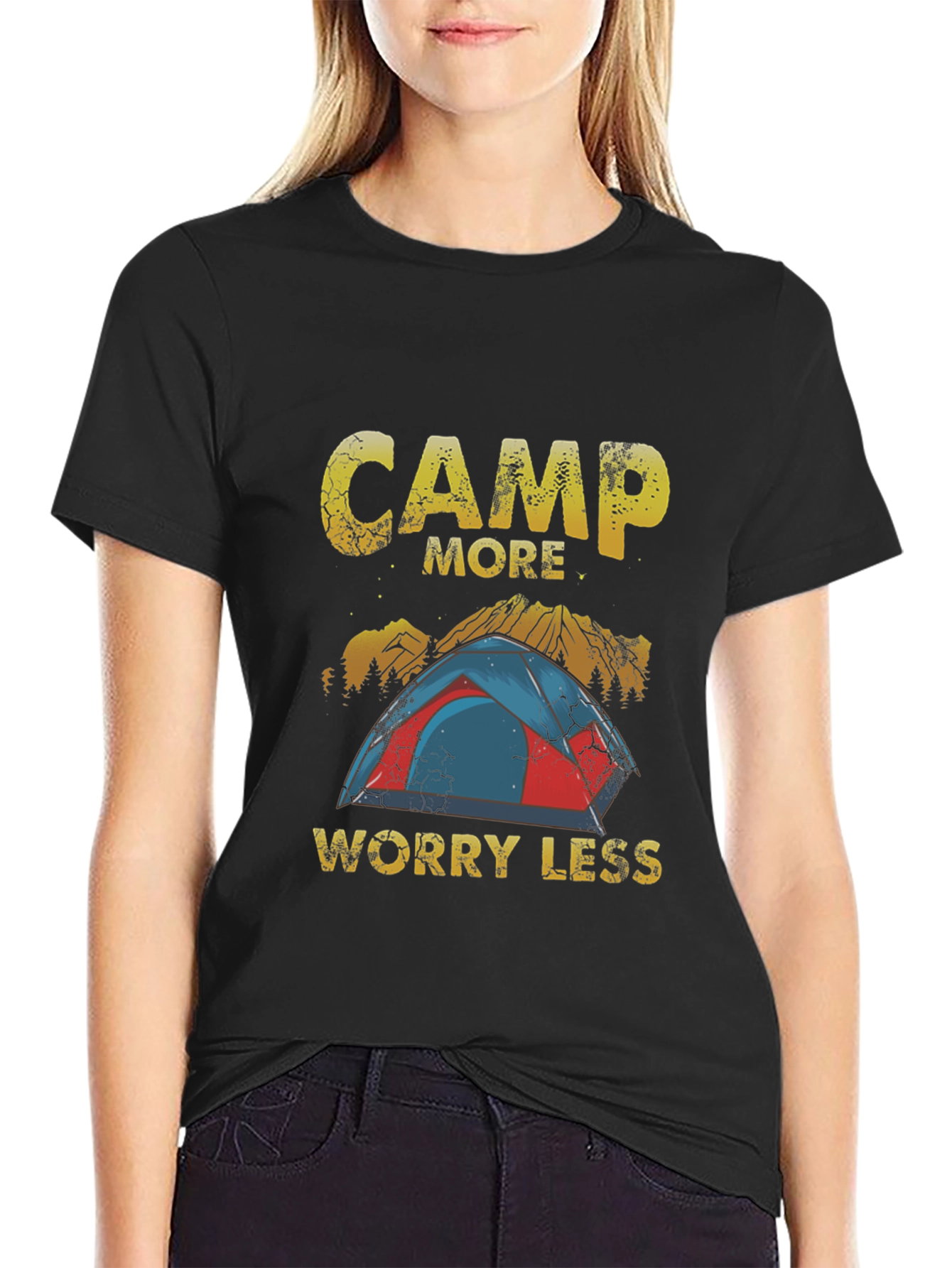 Camp More Worry Less Black Graphic Tee
