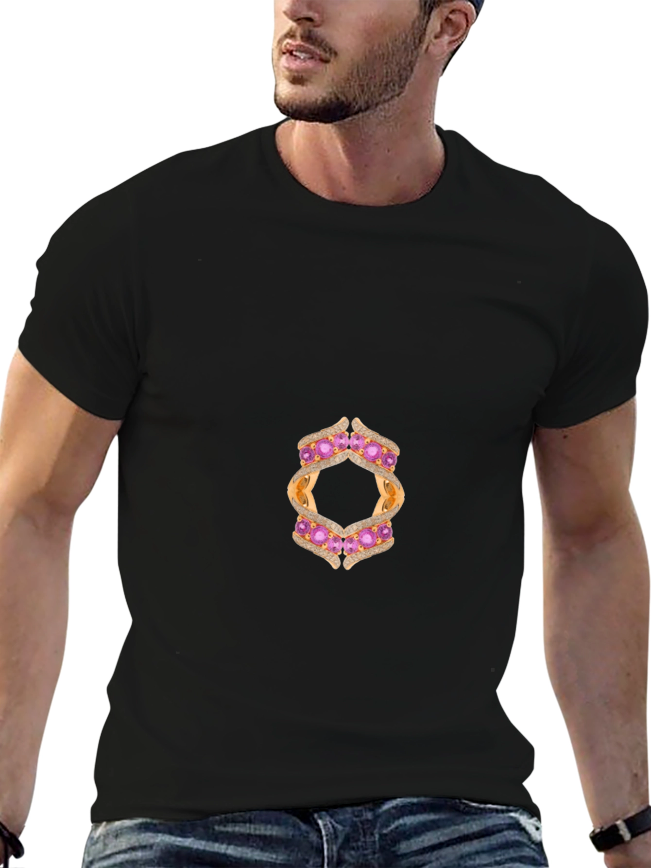 Black Tee with Abstract Jeweled Graphic