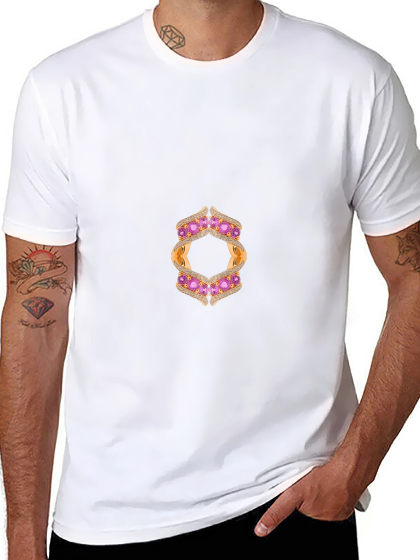 Black Tee with Abstract Jeweled Graphic
