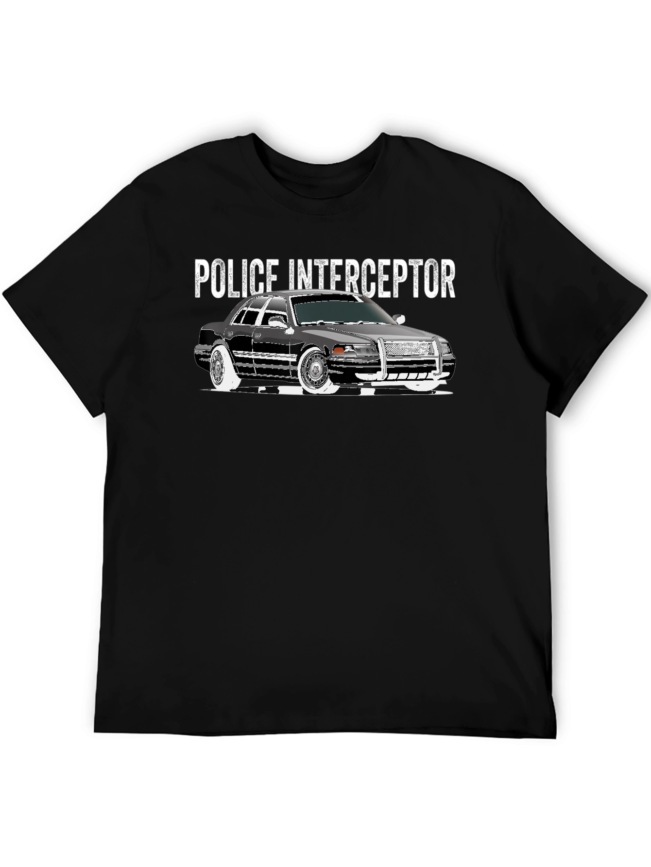Police Interceptor Car Graphic Black T-Shirt