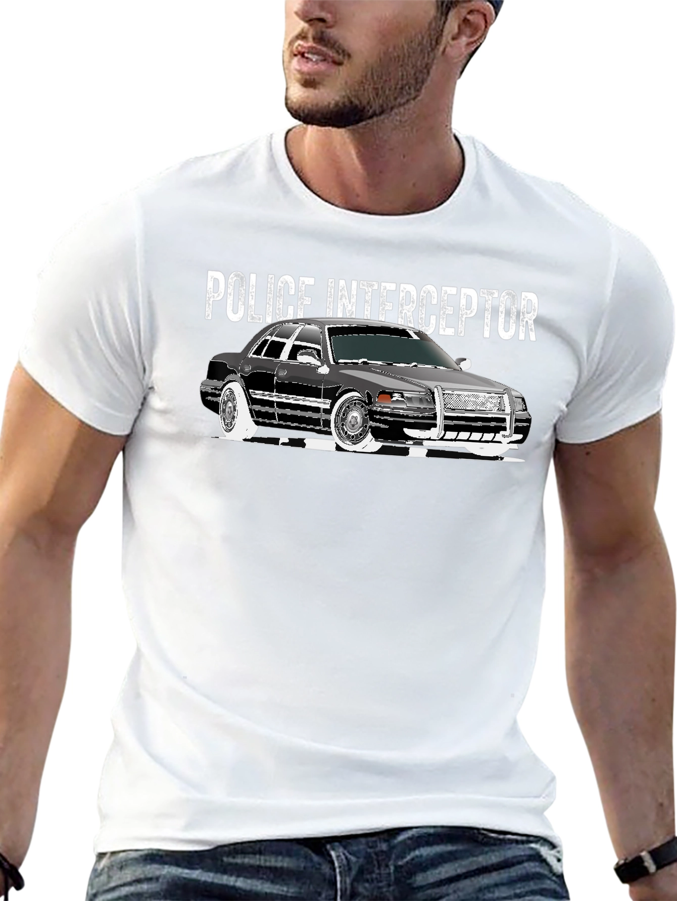 Police Interceptor Car Graphic Black T-Shirt