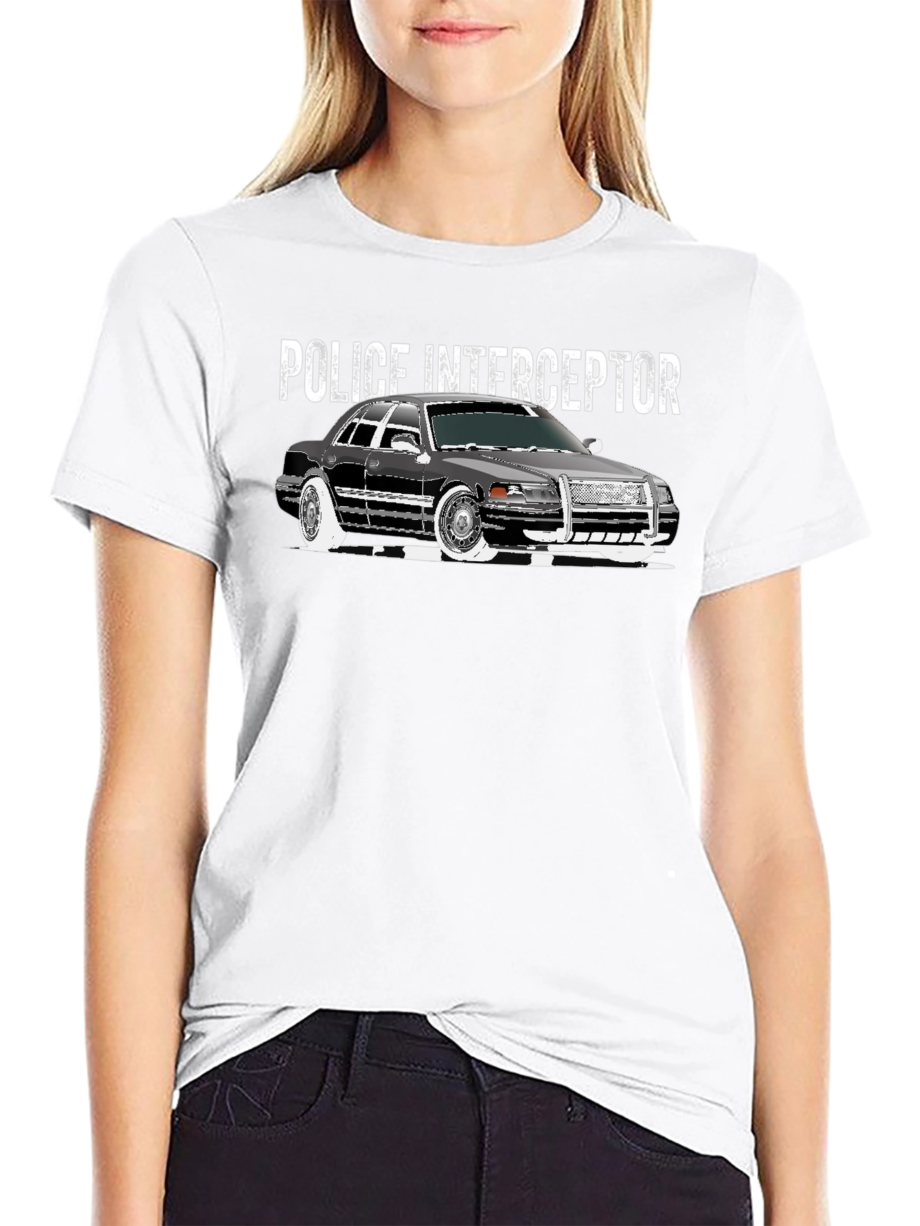 Police Interceptor Car Graphic Black T-Shirt
